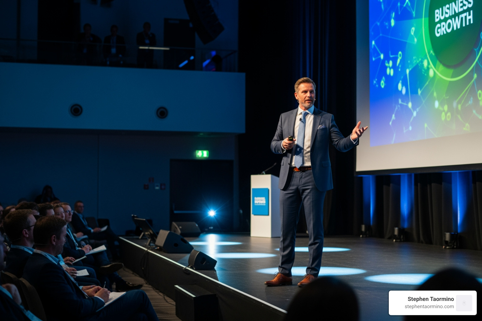 Futuristic dashboard showing business growth metrics - Business development speaker