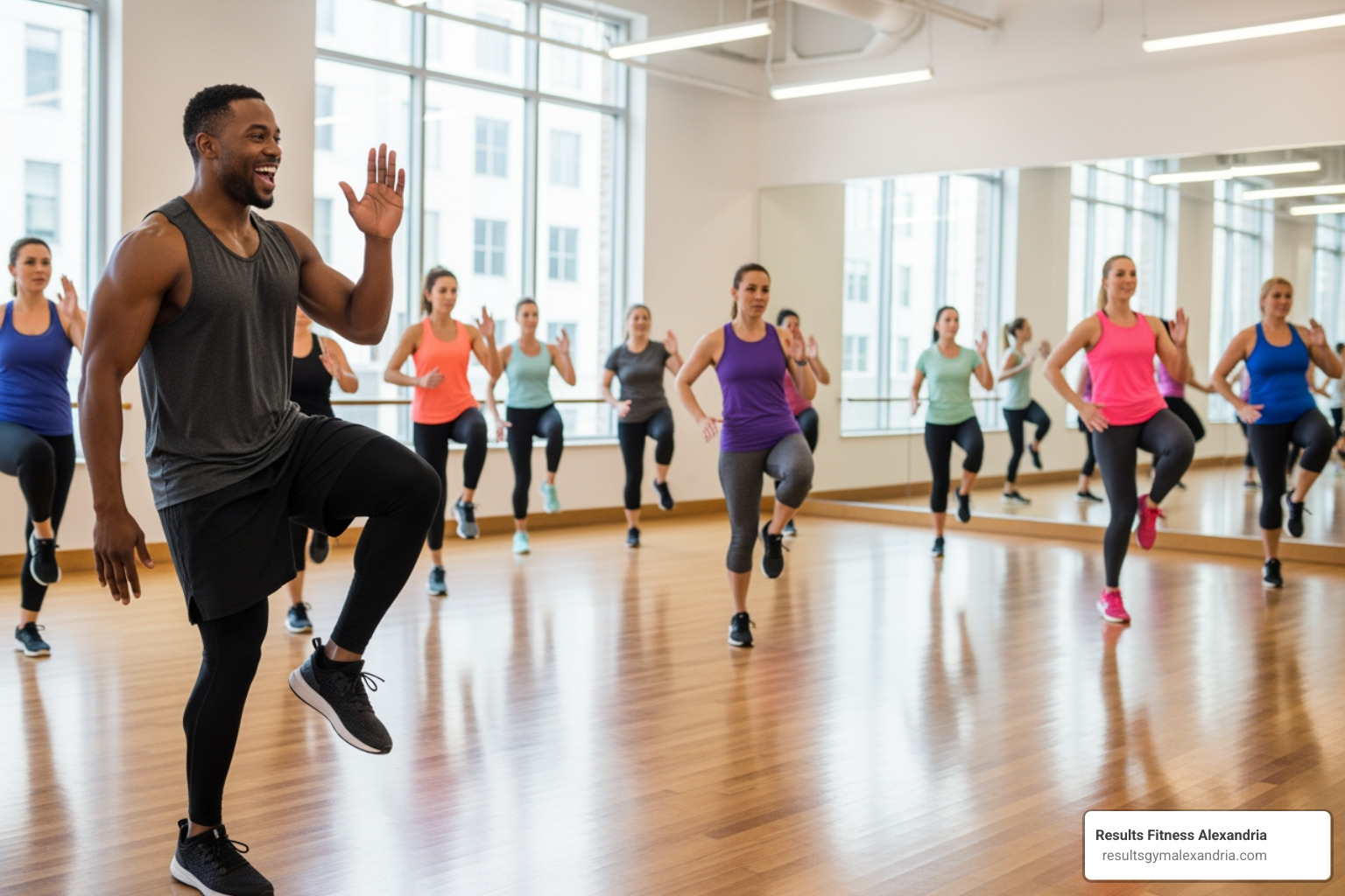 A fitness instructor guiding a class with enthusiasm - club exercise classes near me
