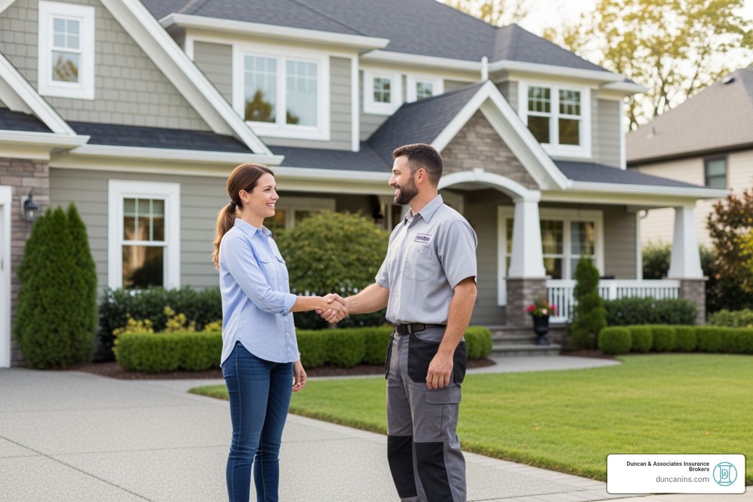 homeowner shaking hands with a confident contractor - bonded insured licensed