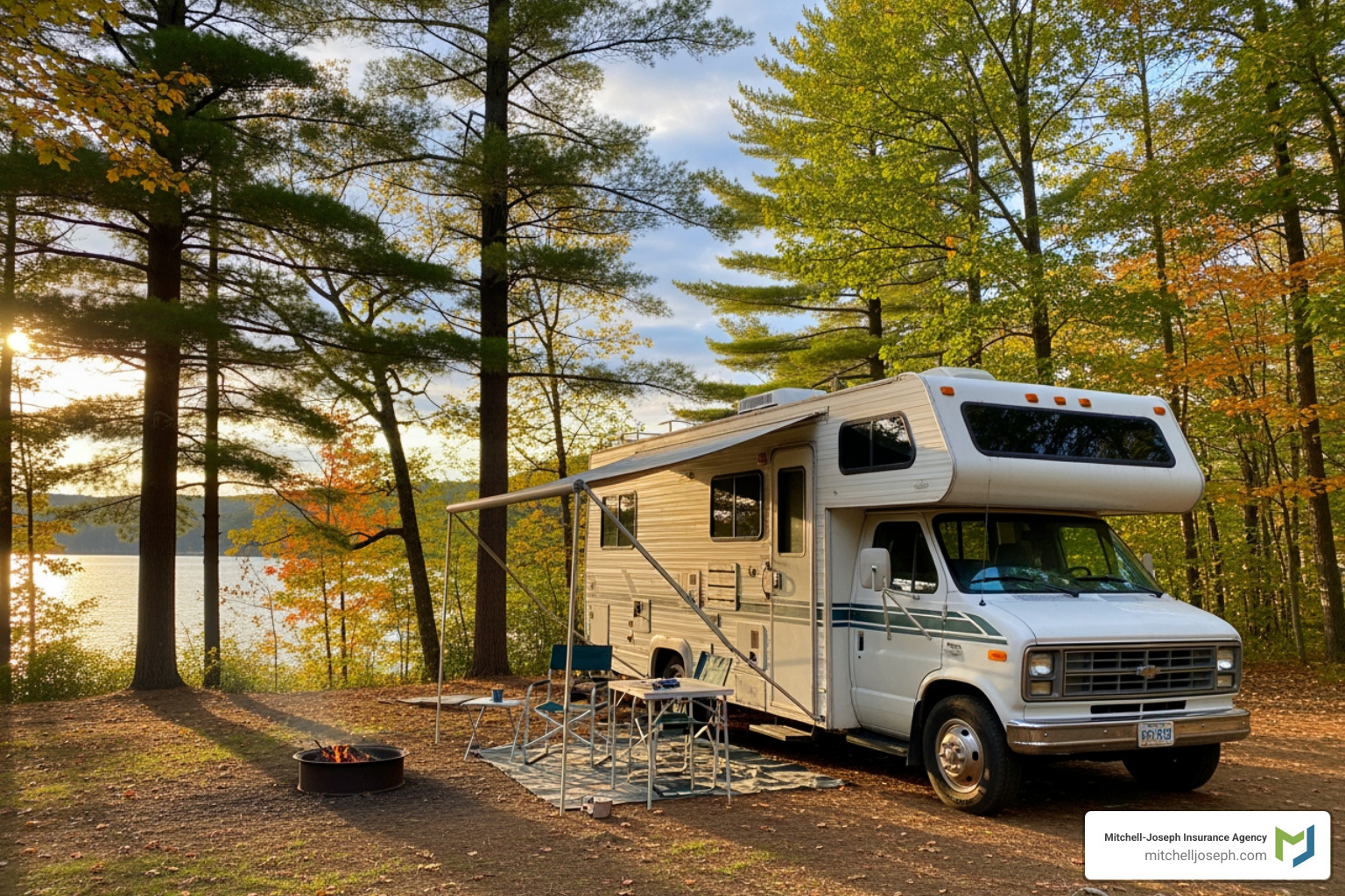 classic Class C motorhome at a campsite - Classic RV insurance classic Class C motorhome at a campsite - Classic RV insurance