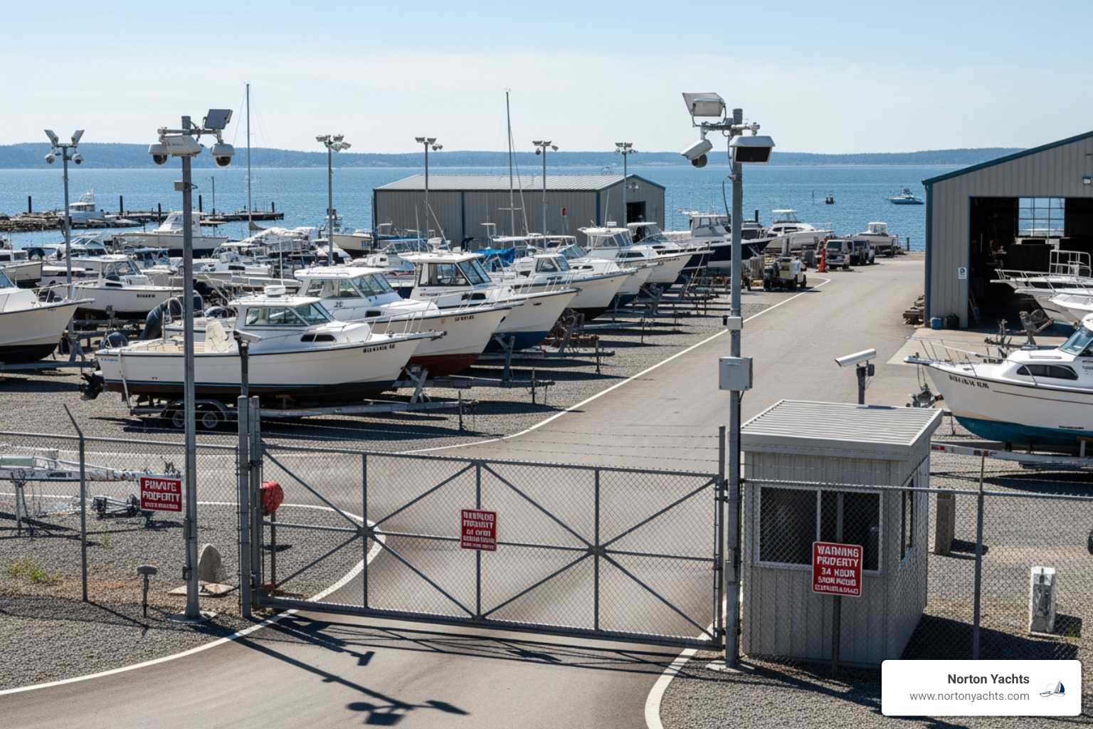 Norton Yachts’ secure, gated boatyard with surveillance cameras - boat storage Virginia