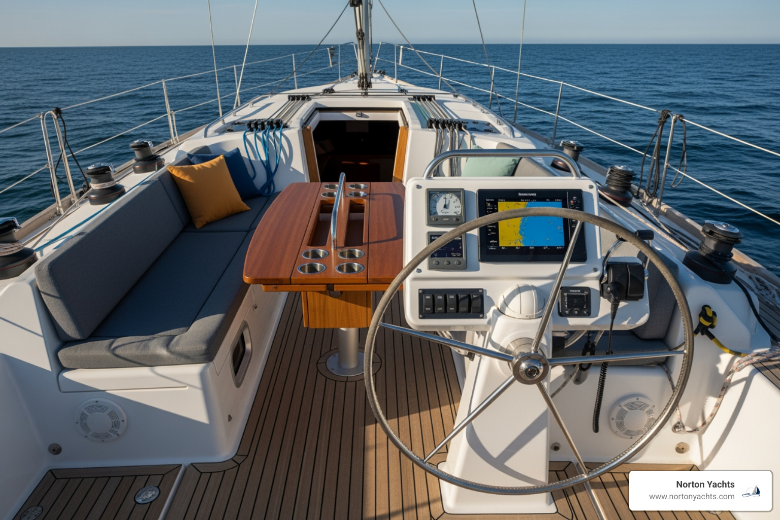 well organized cockpit on a cruising sailboat - affordable sailing yachts