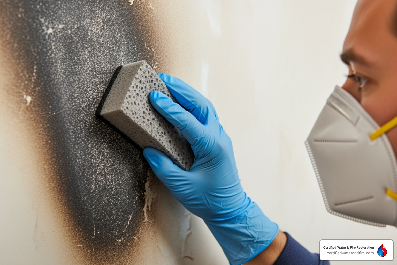 using a dry cleaning sponge on a sooty wall - how to clean smoke off walls