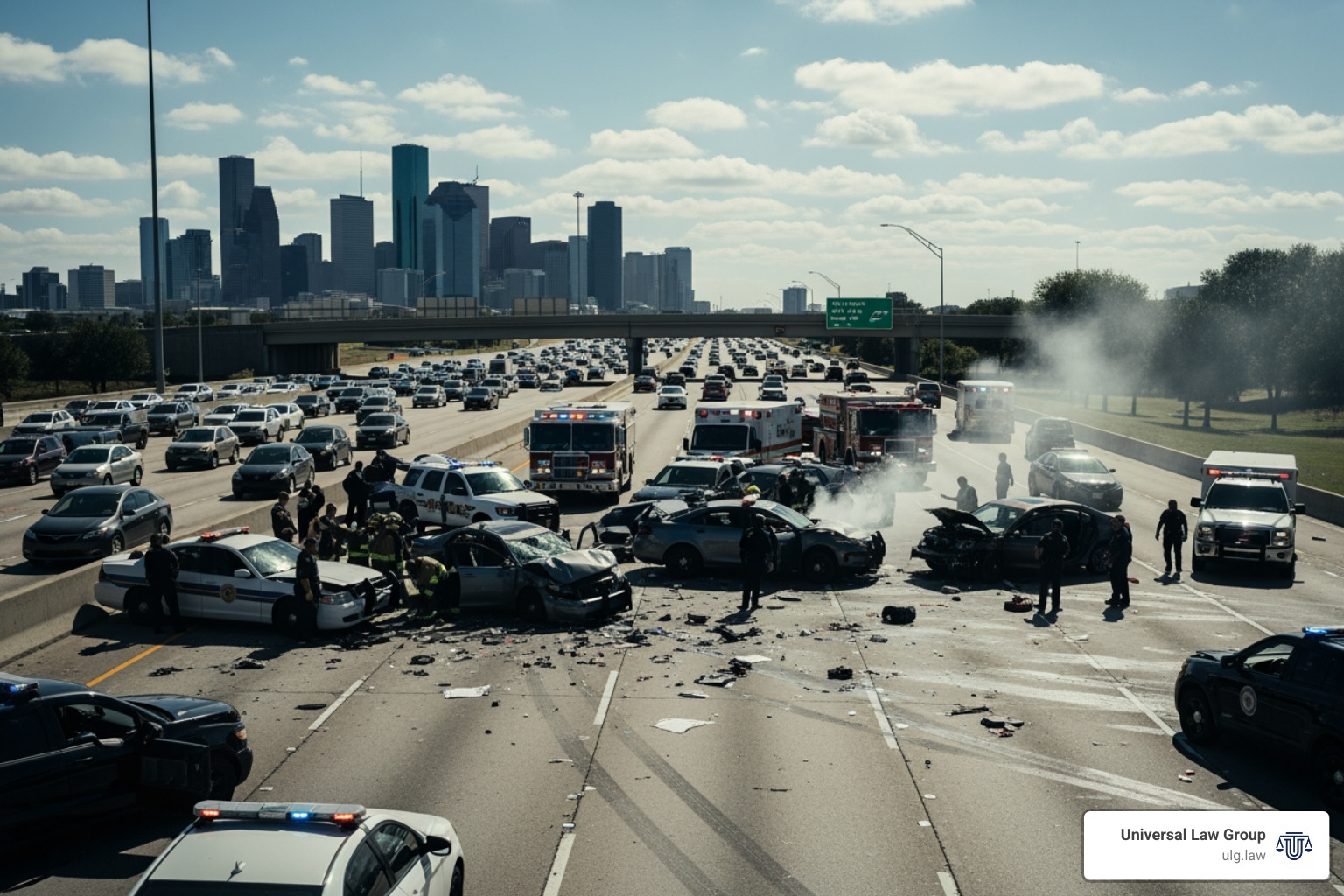 multi-car pile-up on a Houston freeway - Houston car accident lawyer