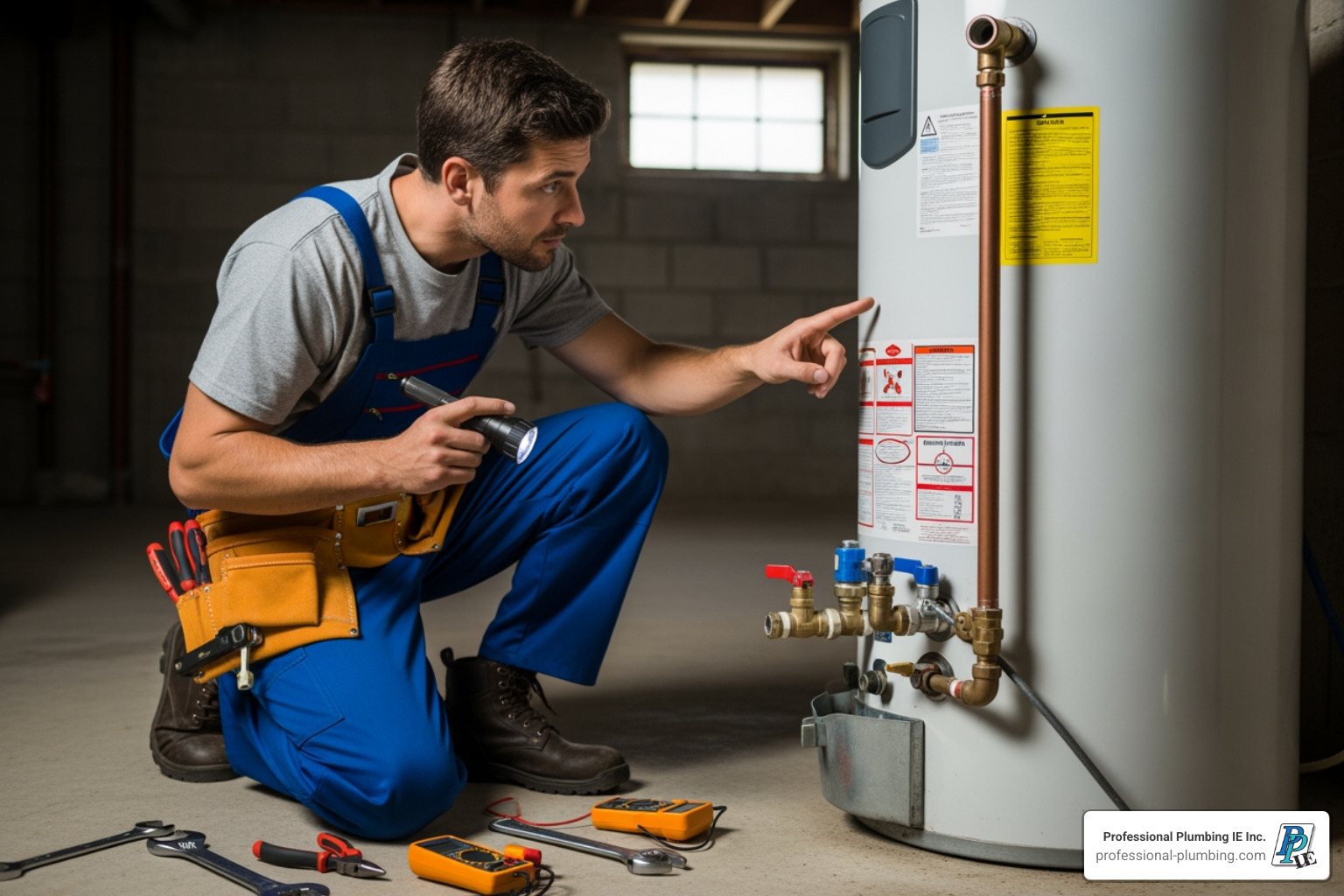 a plumber inspecting a water heater - plumbing maintenance riverside a plumber inspecting a water heater - plumbing maintenance riverside