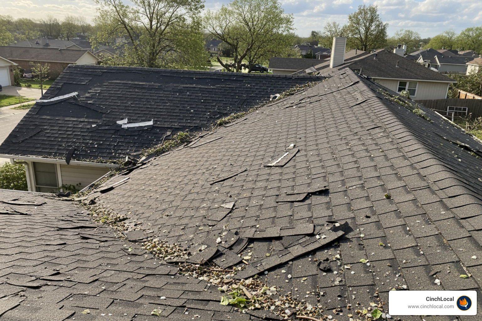 example of good vs. bad image alt text for a picture of a damaged roof - improve seo of website