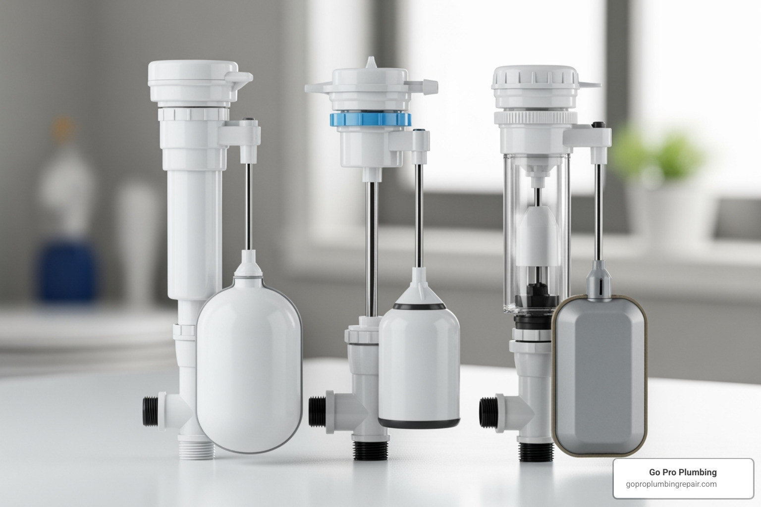 three main types of float valves - changing a toilet float valve