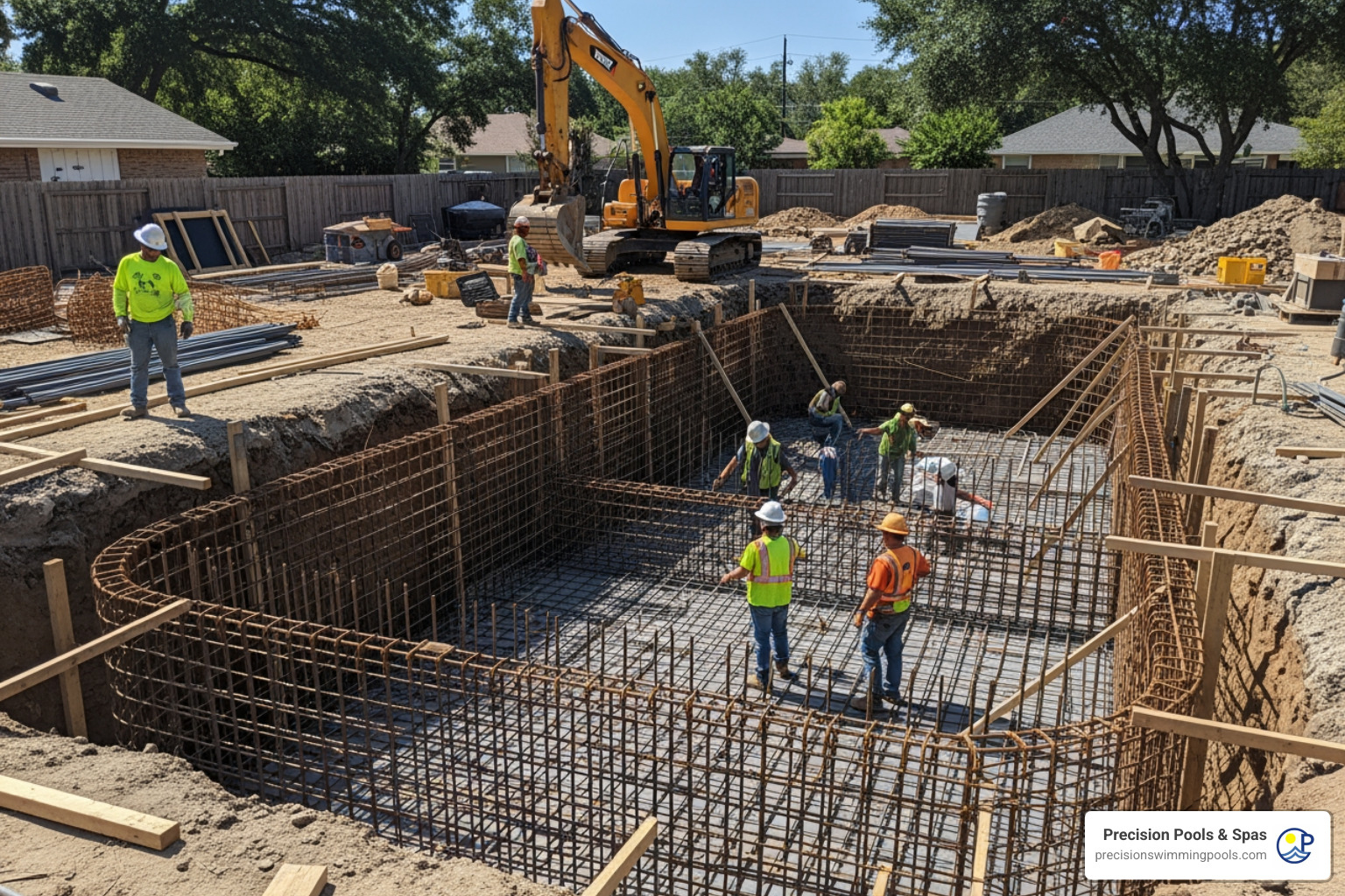 complex pool construction site showing excavation and rebar - custom inground pool prices complex pool construction site showing excavation and rebar - custom inground pool prices