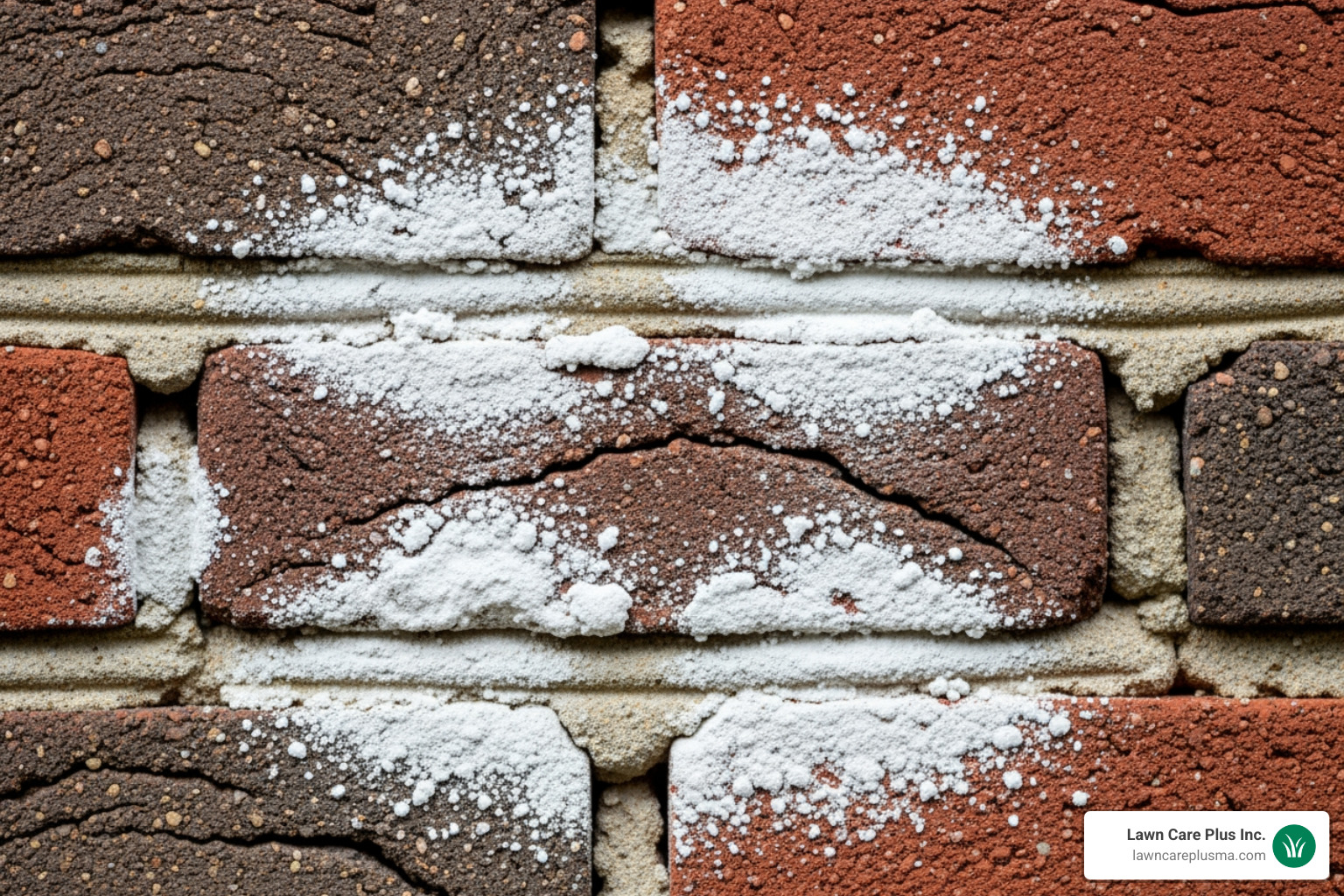 brick wall with white powdery efflorescence stains - brickwork repairs near me