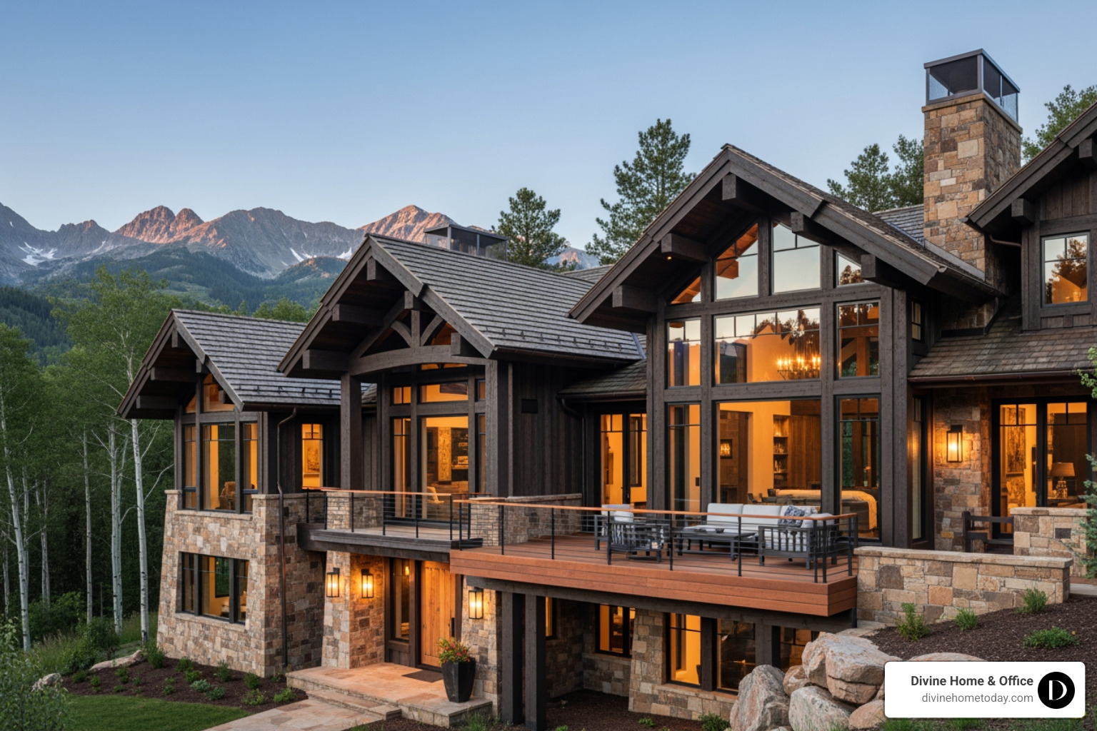 Million-dollar Colorado mountain home exterior with timber and stone facade, large windows, warm natural lighting, modern rustic lodge style, set against the Denver foothills or Rocky Mountain backdrop, no vintage or traditional architectural elements. - checklist for selling a house by owner Million-dollar Colorado mountain home exterior with timber and stone facade, large windows, warm natural lighting, modern rustic lodge style, set against the Denver foothills or Rocky Mountain backdrop, no vintage or traditional architectural elements. - checklist for selling a house by owner