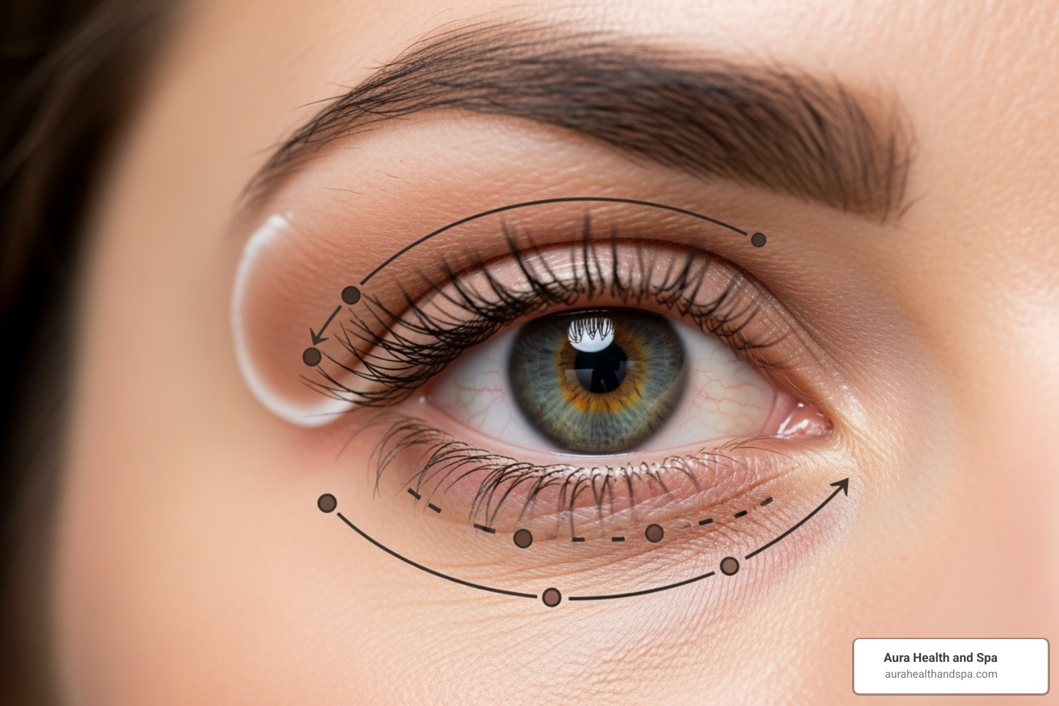 Precise, medically accurate injection points for treating crow's feet in the lateral orbicularis oculi muscle - botox for crow's feet
