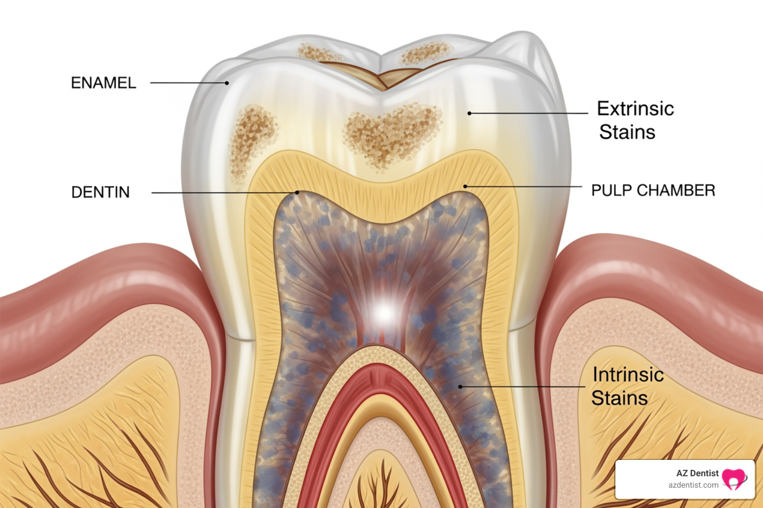 image showing the difference between extrinsic and intrinsic tooth stains - teeth whitening image showing the difference between extrinsic and intrinsic tooth stains - teeth whitening