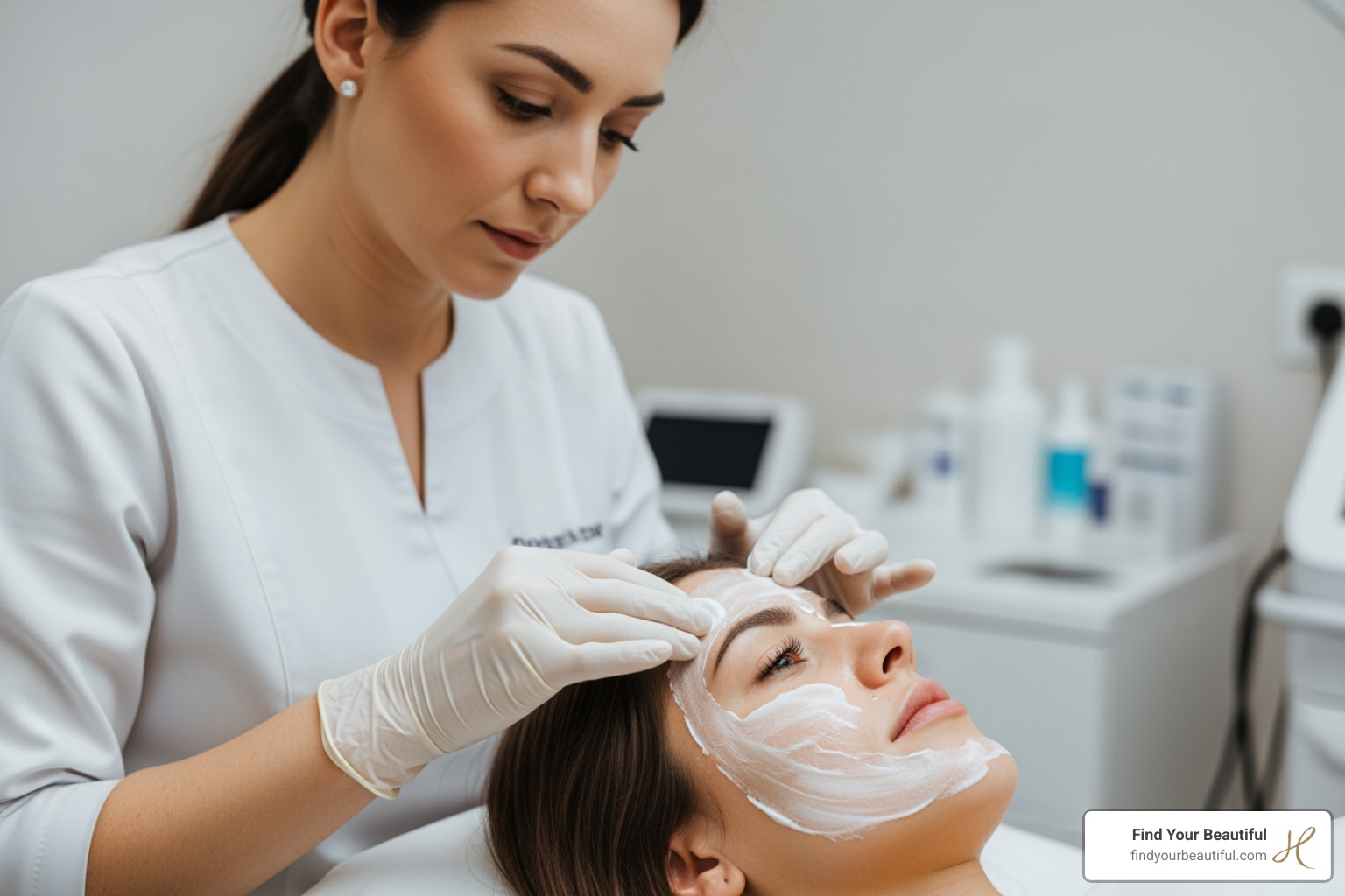 a practitioner applying topical numbing cream to a patient's face - microneedling pain level