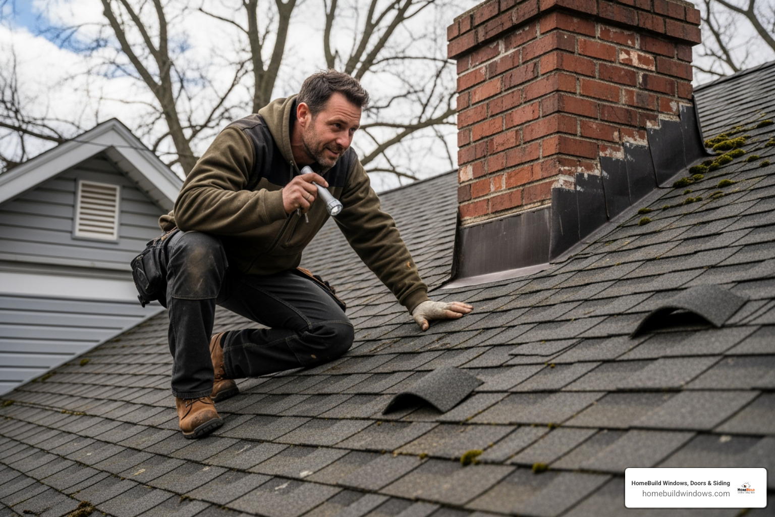 contractor inspecting an older roof - gutter and roof repair near me
