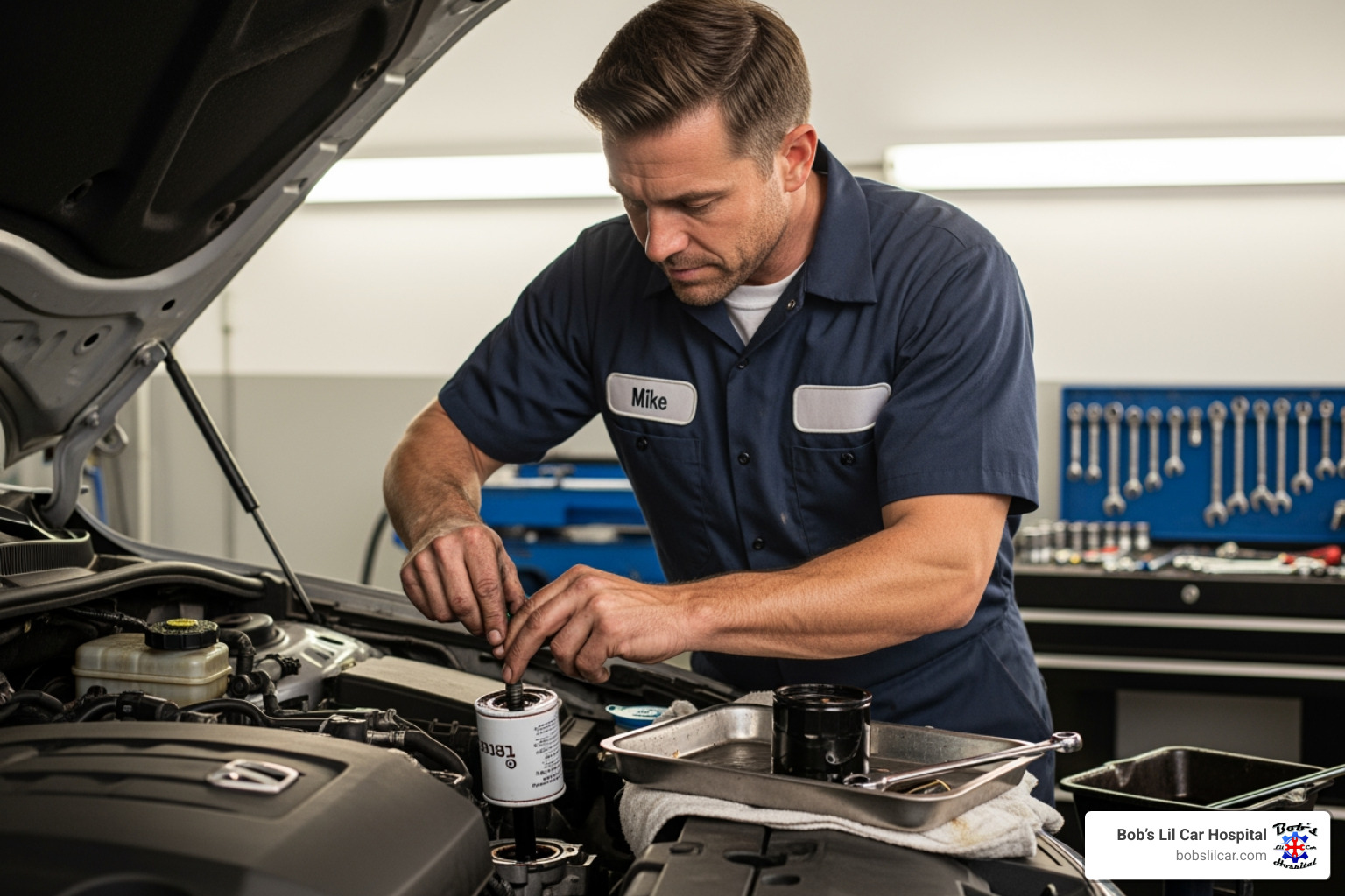 technician replacing an oil filter - oil change longview