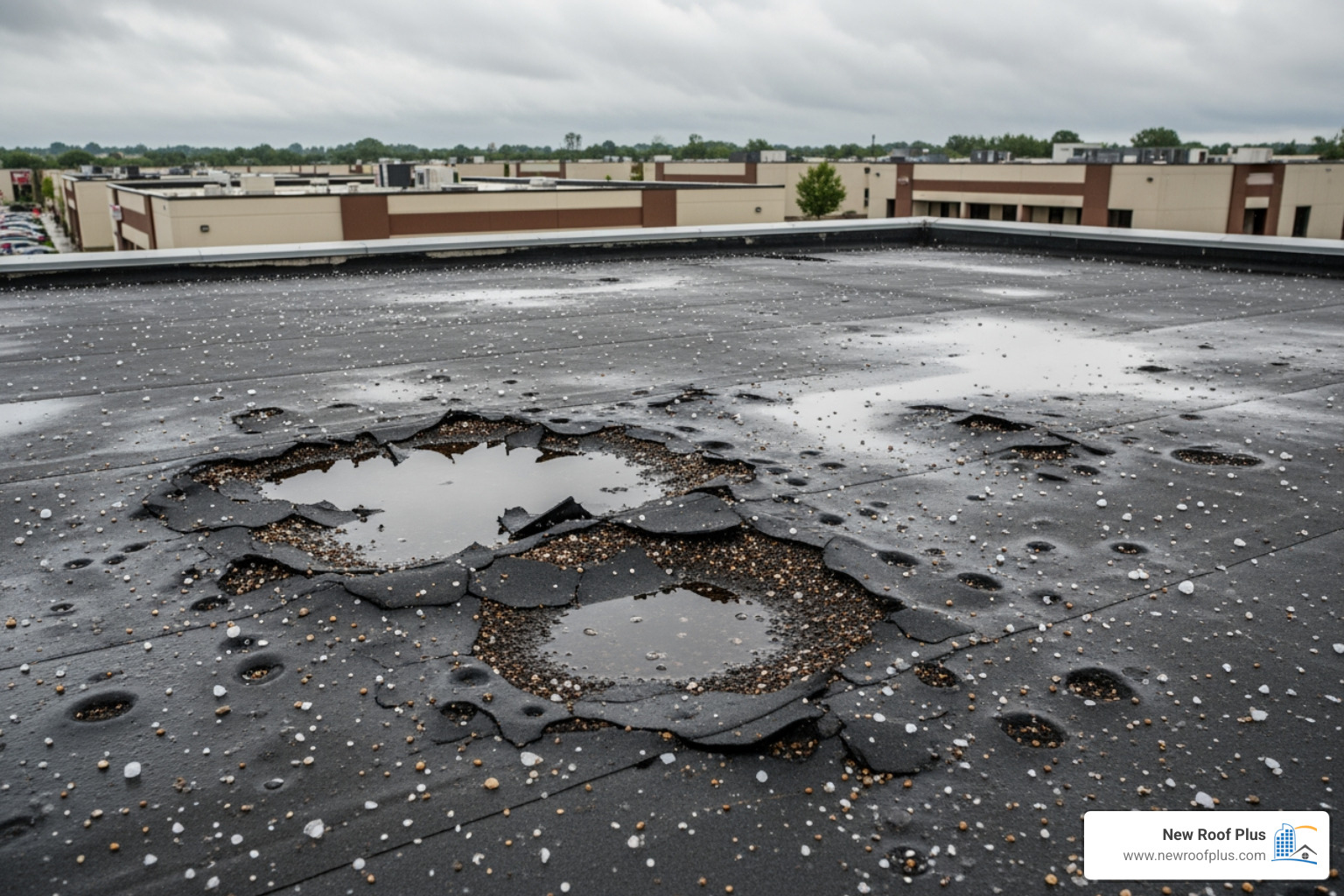 hail-damaged commercial roof - commercial roofing denver colorado