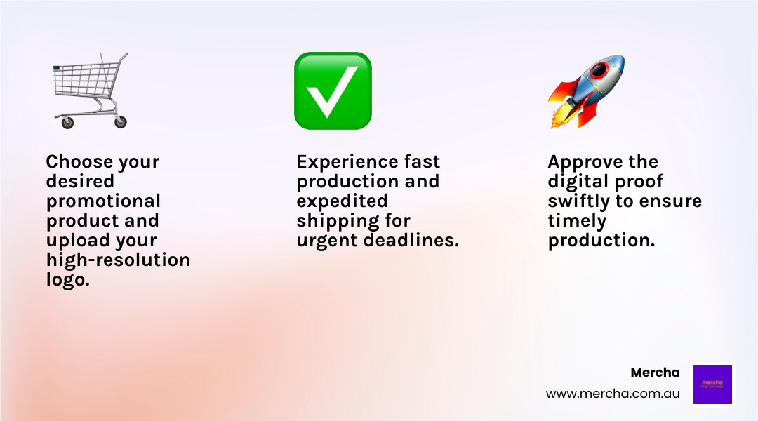 Infographic showing Mercha's rush order process with three clear steps - rush merch infographic 3md5-74a32297a8810956d0b9b83aa0f9f875factsmd5-74a32297a8810956d0b9b83aa0f9f875emojimd5-74a32297a8810956d0b9b83aa0f9f875light-gradient Infographic showing Mercha's rush order process with three clear steps - rush merch infographic 3md5-74a32297a8810956d0b9b83aa0f9f875factsmd5-74a32297a8810956d0b9b83aa0f9f875emojimd5-74a32297a8810956d0b9b83aa0f9f875light-gradient