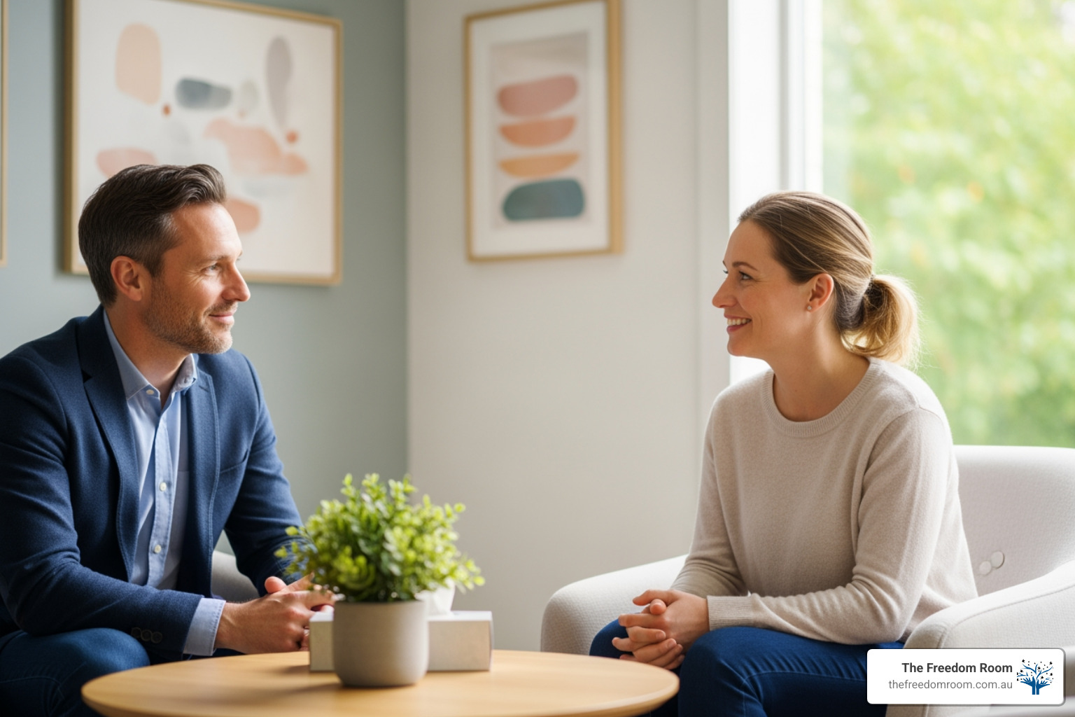 Supportive one-on-one therapy providing personalized care through addiction wellness services.