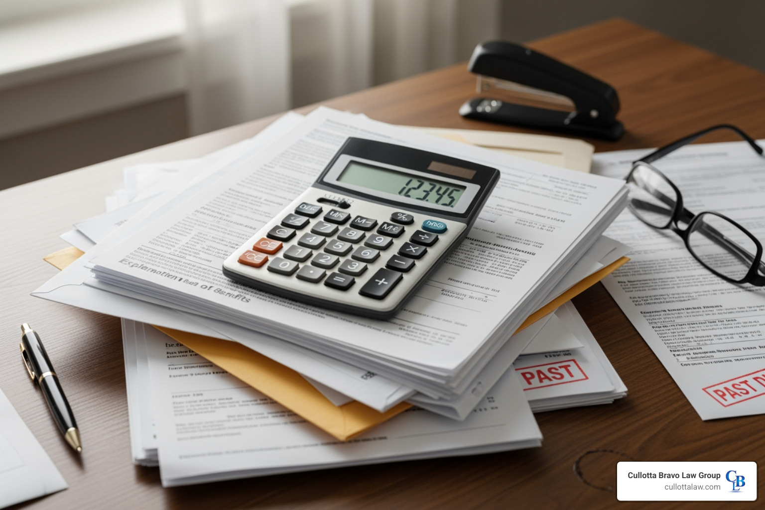 calculator next to medical documents - Pain and suffering claim
