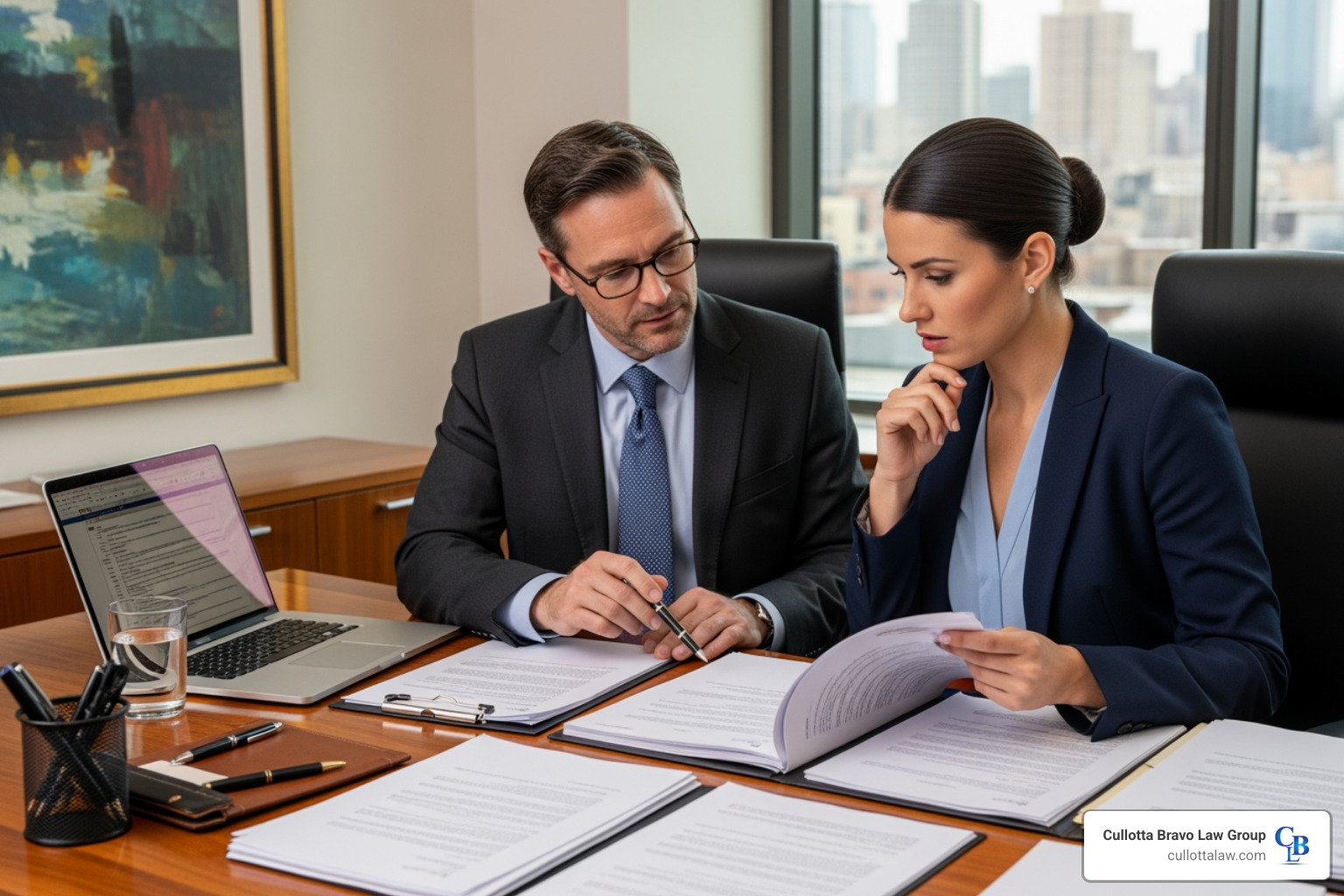 Lawyer and client reviewing documents together - Aurora Illinois lawyer