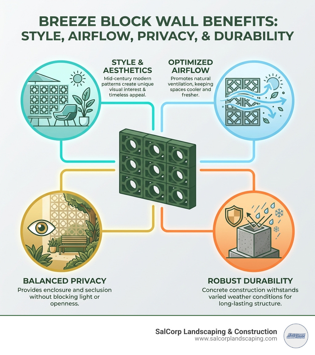 benefits of a breeze block wall: Style, Airflow, Privacy, and Durability - cost of building a breeze block garden wall infographic 