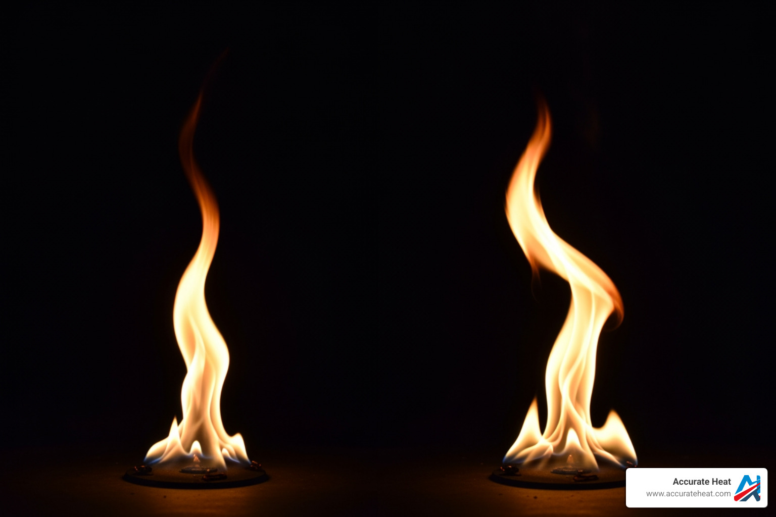 A graphic showing two pilot flames side-by-side: one on the left is a strong, steady blue flame (labeled "Healthy"), and one on the right is a weak, flickering yellow-orange flame (labeled "Unhealthy"). - Boiler pilot light