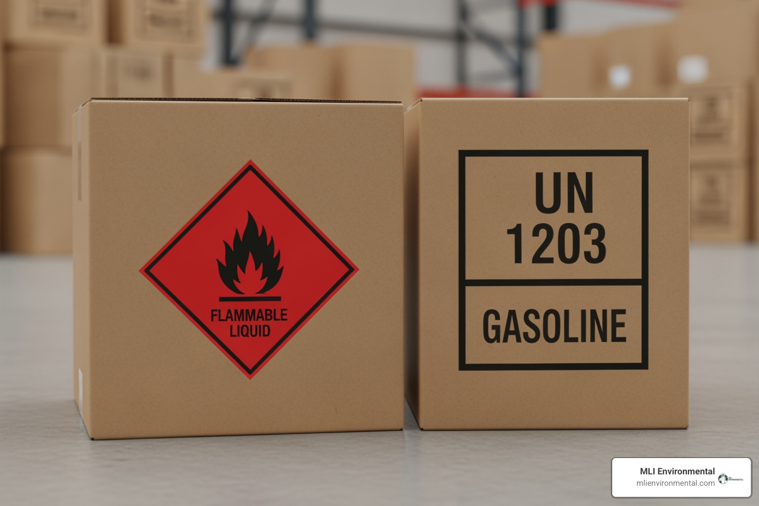 A package showing a diamond-shaped hazmat label for flammable liquid on one side and a UN number marking with proper shipping name on another side. - hazmat shipping labels A package showing a diamond-shaped hazmat label for flammable liquid on one side and a UN number marking with proper shipping name on another side. - hazmat shipping labels