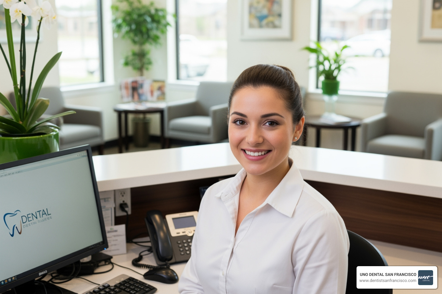 friendly receptionist at the front desk - san francisco dental office friendly receptionist at the front desk - san francisco dental office