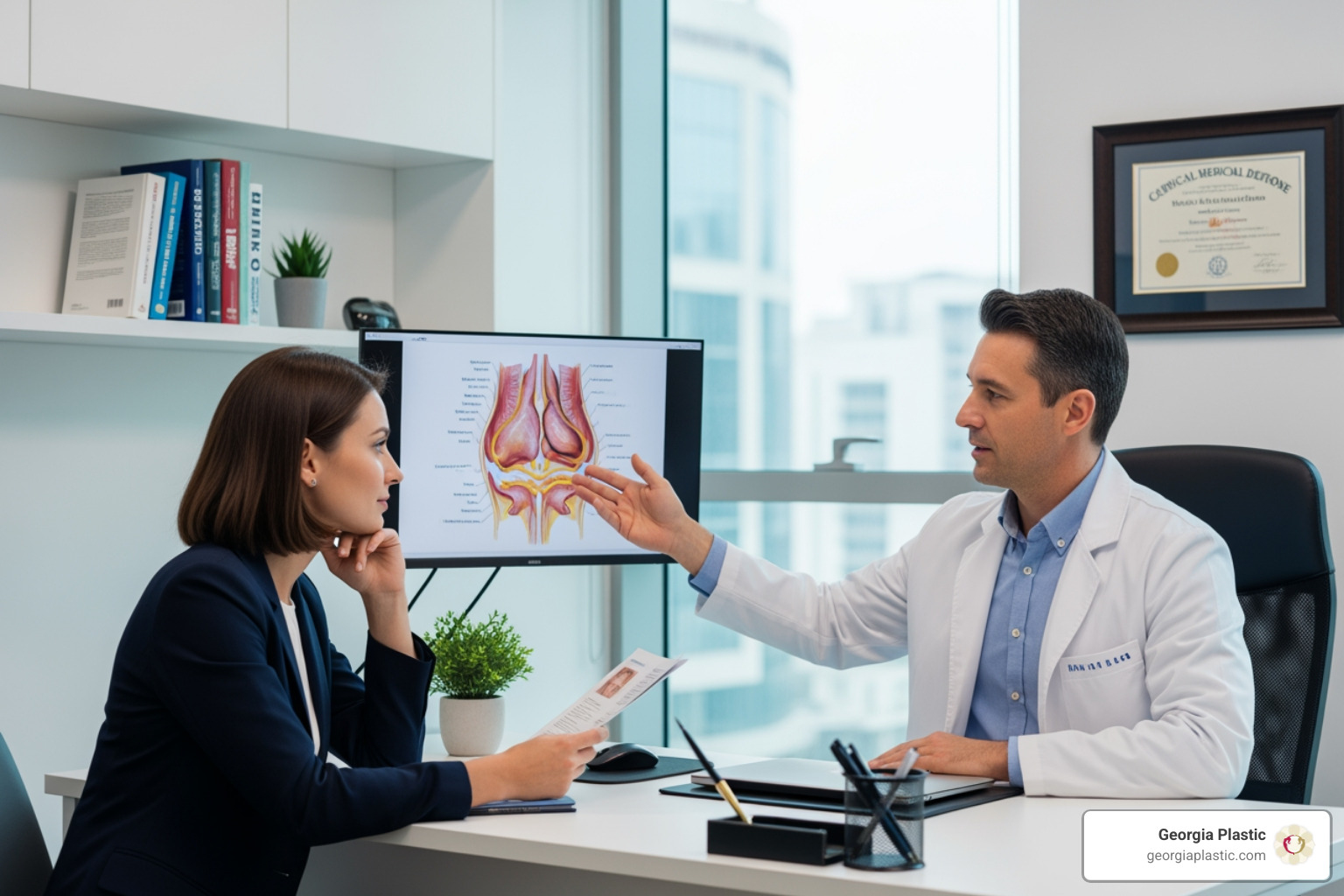 A patient consulting with a plastic surgeon - bum enhancer injection A patient consulting with a plastic surgeon - bum enhancer injection