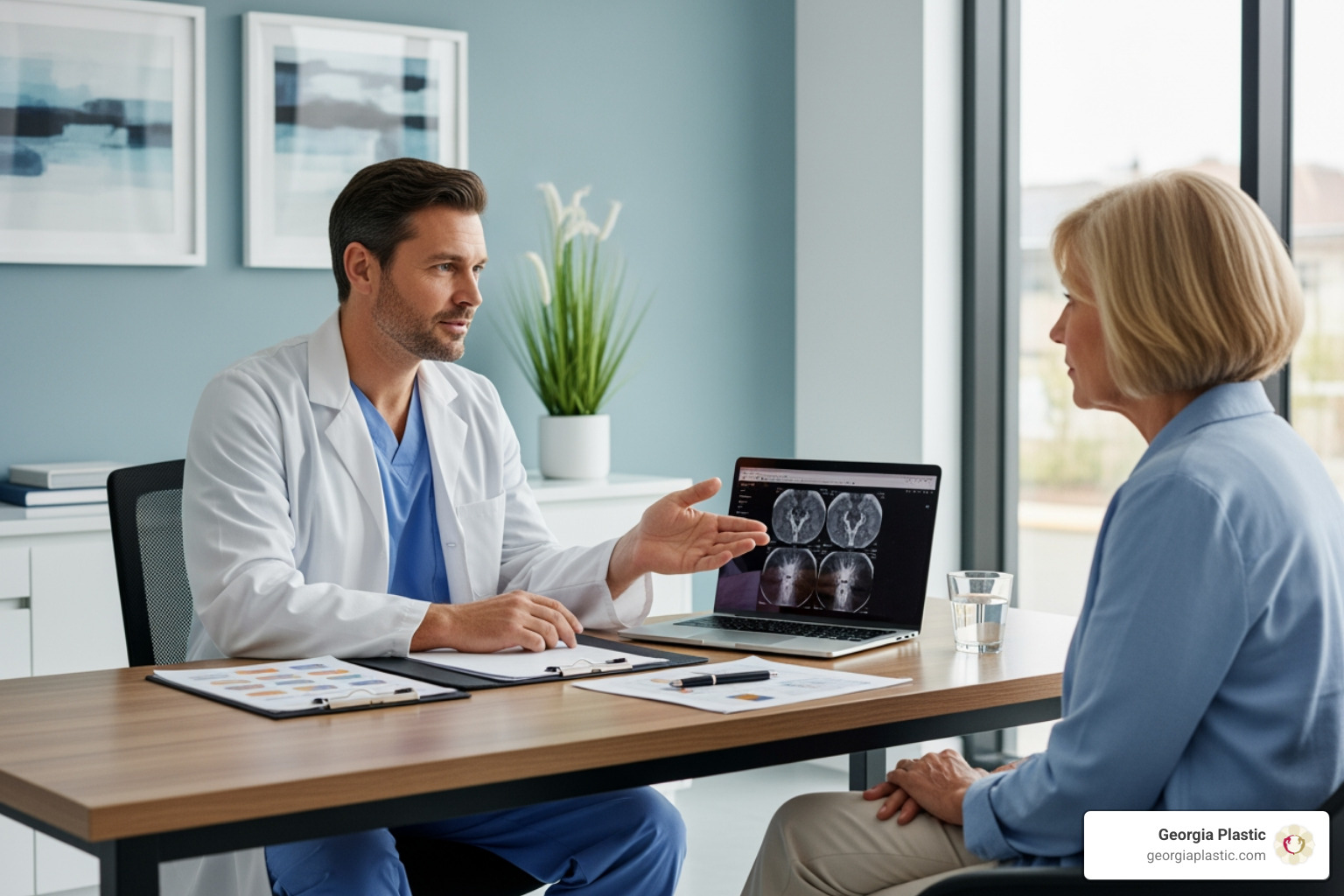 surgeon in a professional consultation with a patient - Neck lift surgeon surgeon in a professional consultation with a patient - Neck lift surgeon