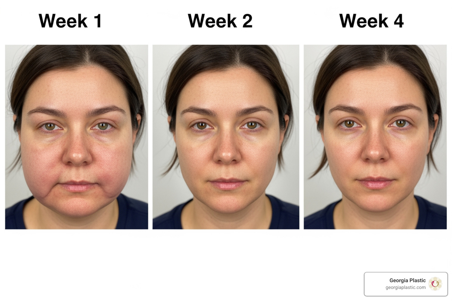 progression of swelling reduction over 4 weeks - Mini facelift recovery progression of swelling reduction over 4 weeks - Mini facelift recovery