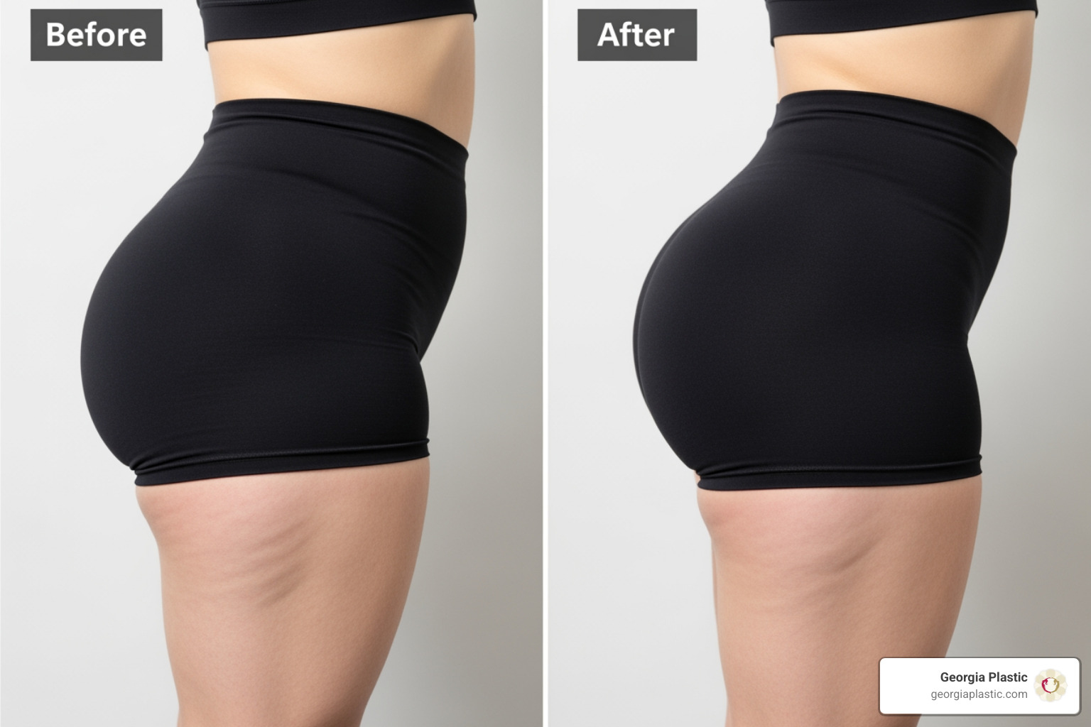 Before and after photos of buttock reduction surgery - buttock fat removal surgery Before and after photos of buttock reduction surgery - buttock fat removal surgery