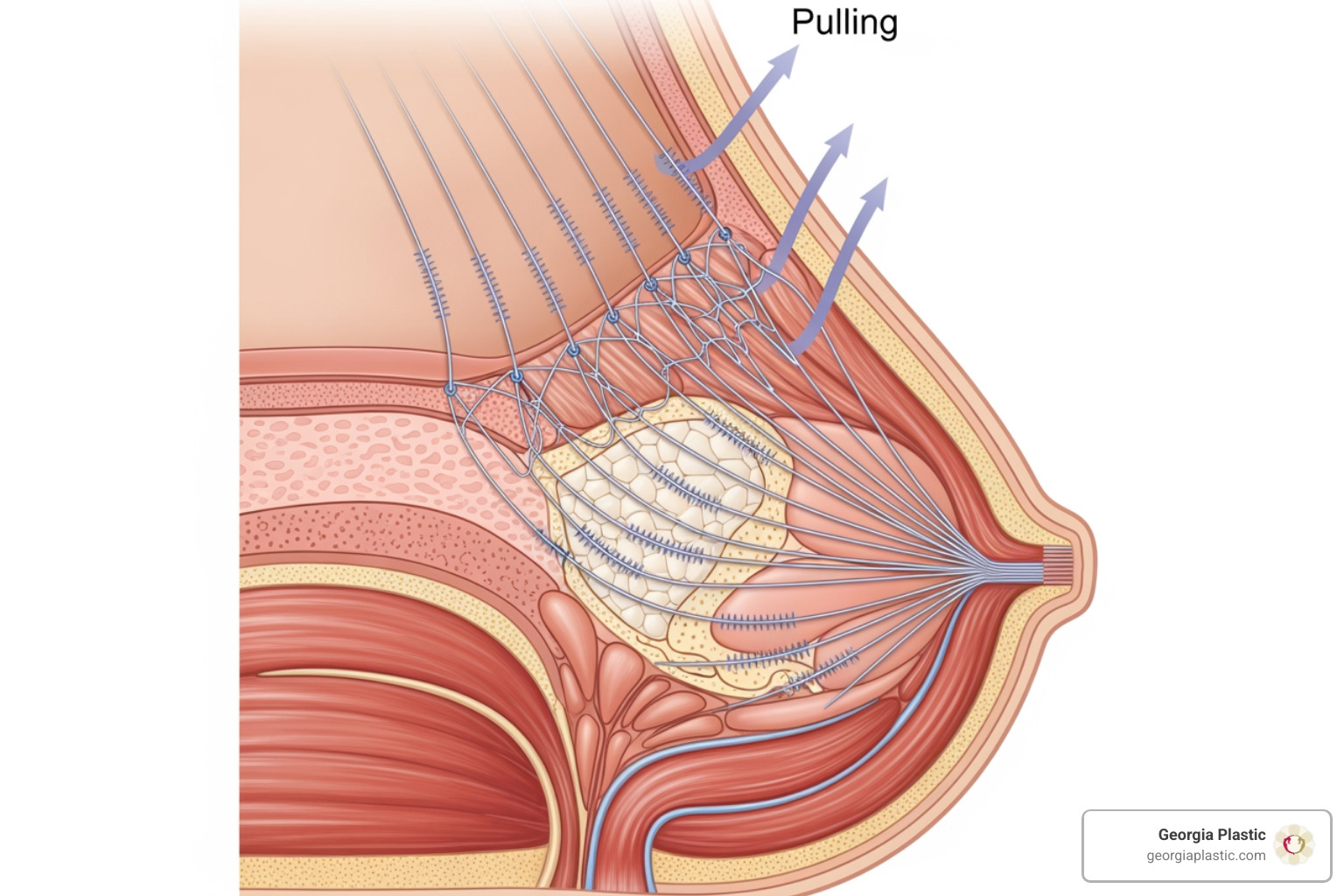 image illustrating how PDO threads are placed to create a lifting effect in the breast tissue - non surgical breast lift price image illustrating how PDO threads are placed to create a lifting effect in the breast tissue - non surgical breast lift price