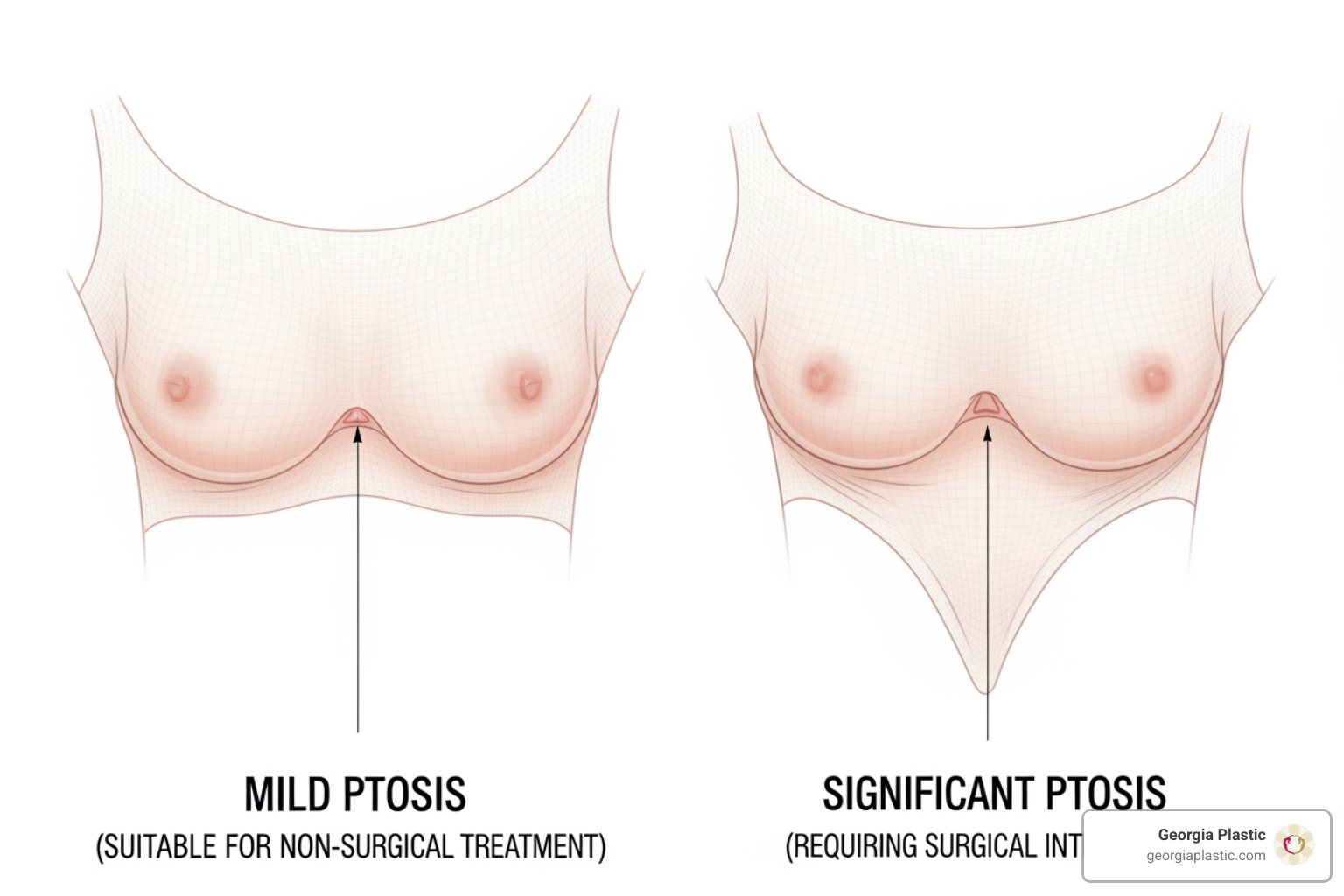 image illustrating the difference between a breast suitable for a non-surgical lift vs. one requiring a surgical lift - non surgical breast lift price image illustrating the difference between a breast suitable for a non-surgical lift vs. one requiring a surgical lift - non surgical breast lift price