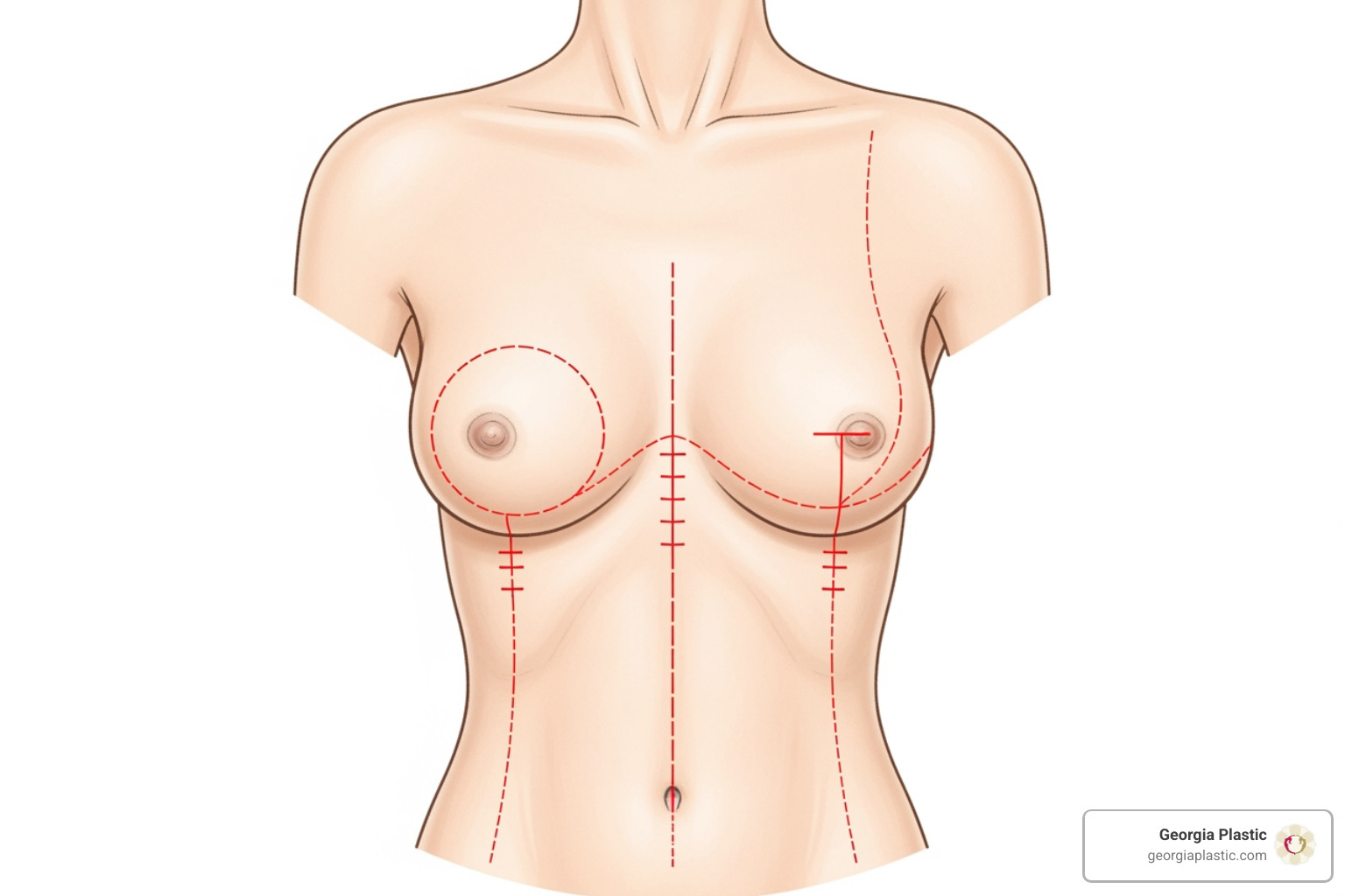 Different breast lift incision patterns: circumareolar, vertical, and anchor - breast lift and augmentation cost