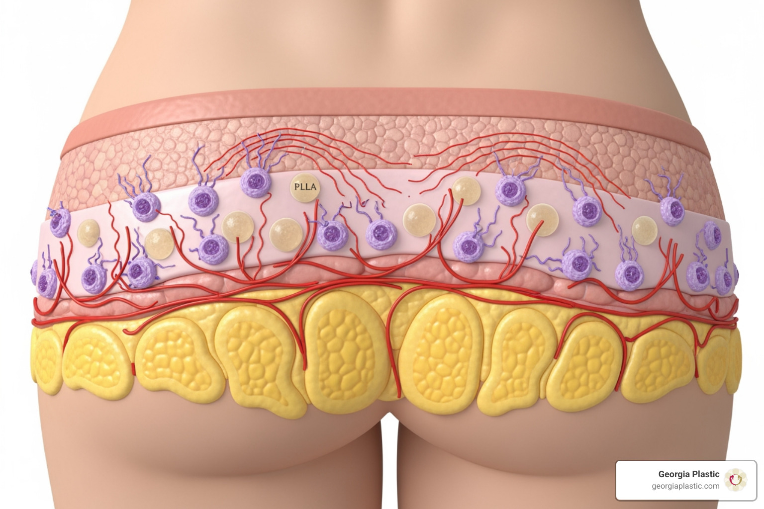 Image illustrating how Sculptra stimulates collagen in the buttock area - Sculptra butt lift Atlanta