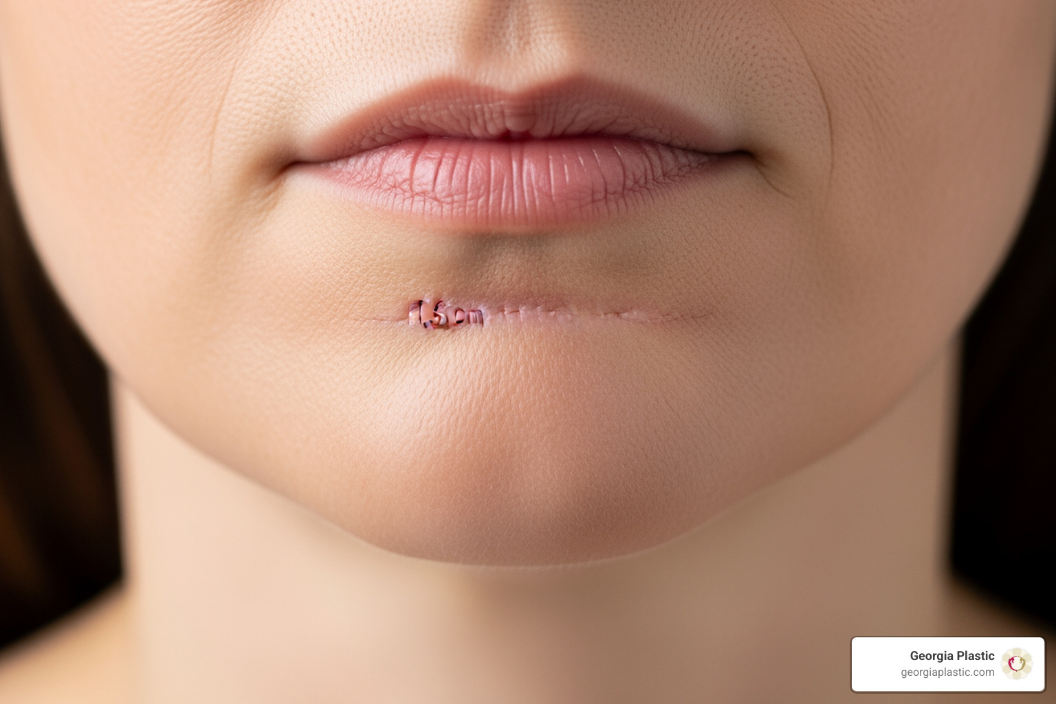 showing the small, hidden incision location in the natural crease under the chin - chin and neck liposuction showing the small, hidden incision location in the natural crease under the chin - chin and neck liposuction