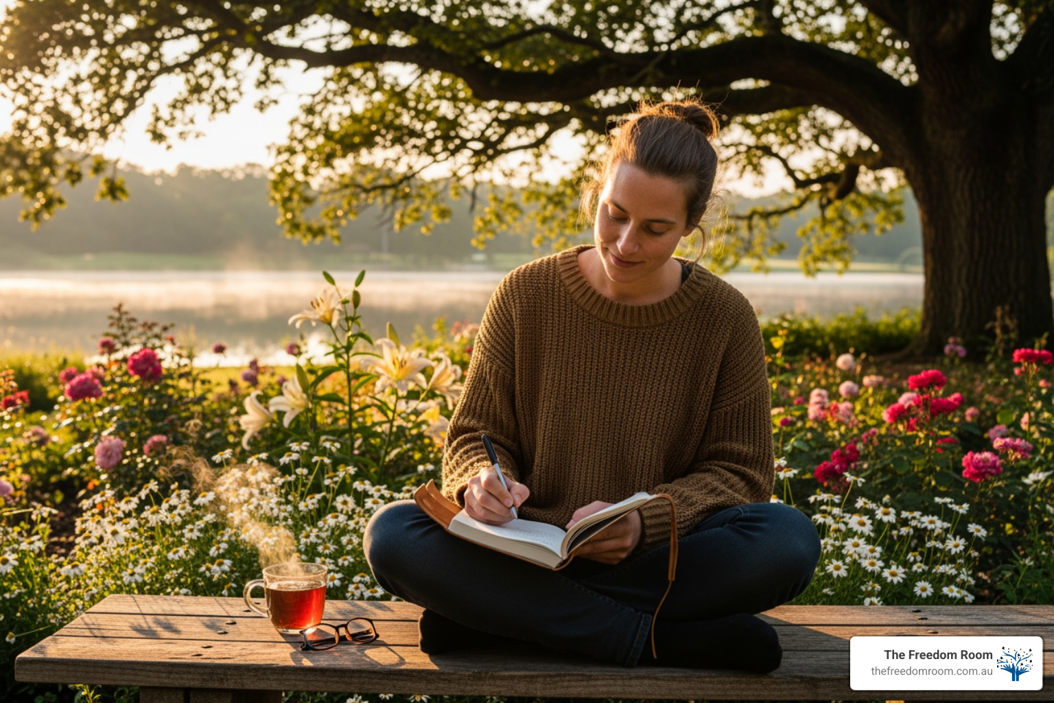 person writing in a journal in a peaceful setting - what are AA steps person writing in a journal in a peaceful setting - what are AA steps
