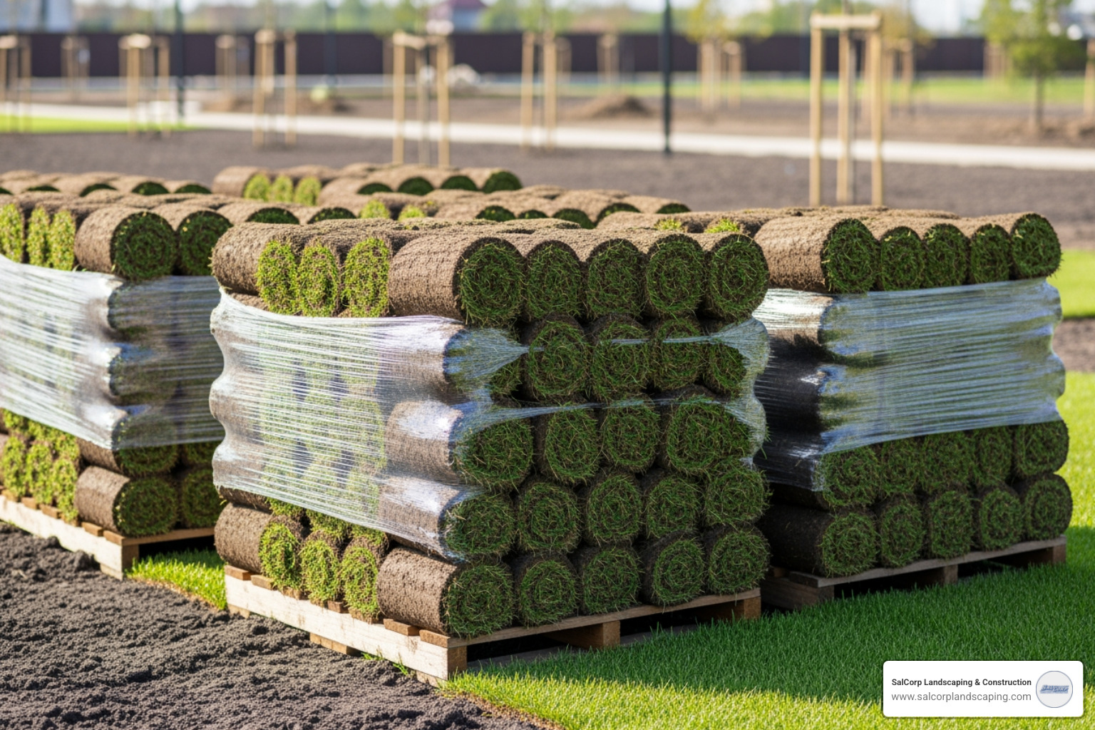of a pallet of sod rolls ready for installation - cost to have sod installed