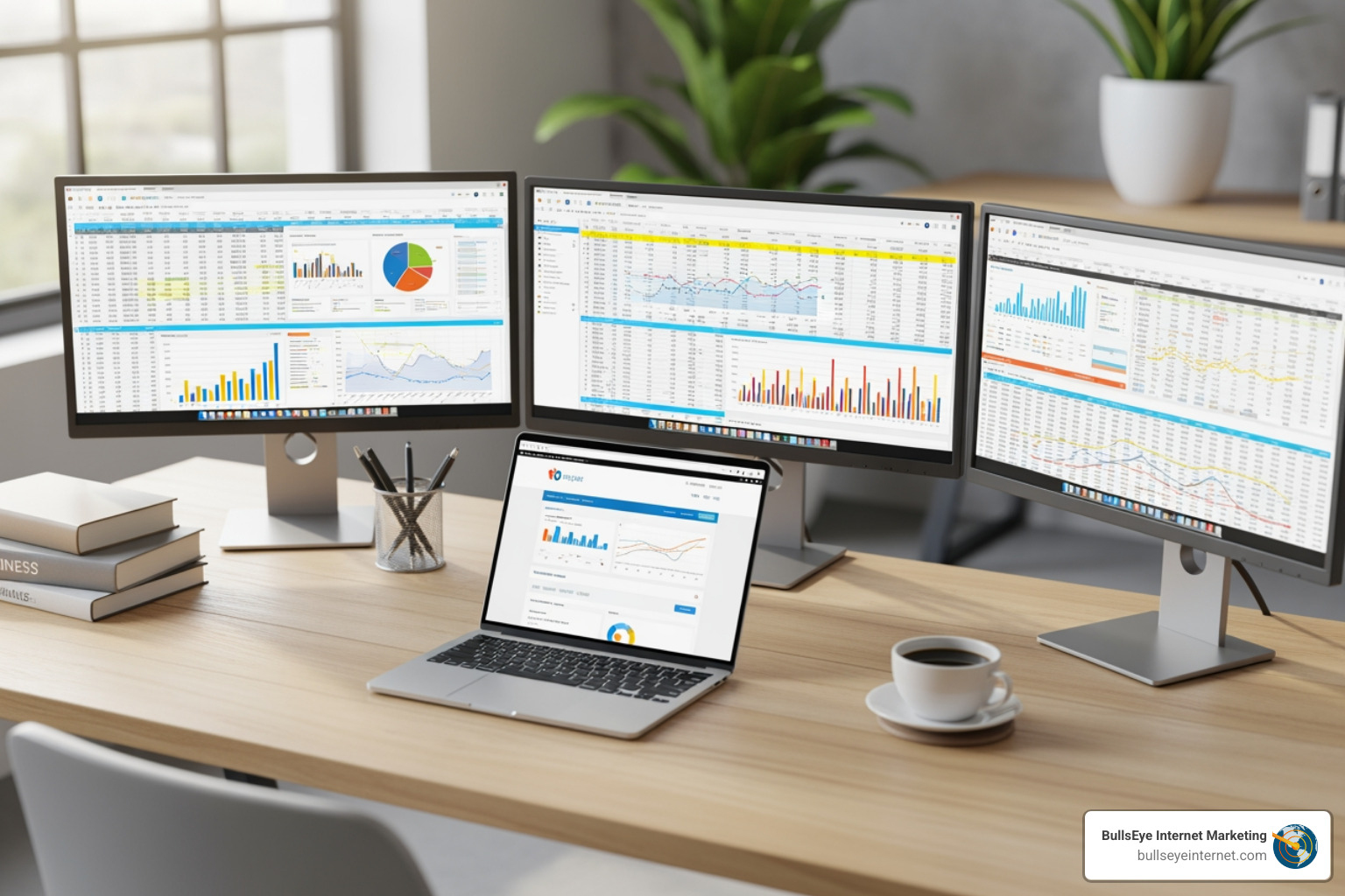 of a digital marketer's desk with spreadsheets and charts - pay per click audit