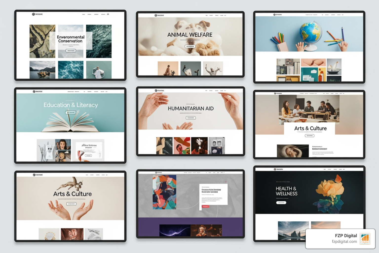 Collage of beautiful nonprofit website homepages - best website design for nonprofits Collage of beautiful nonprofit website homepages - best website design for nonprofits