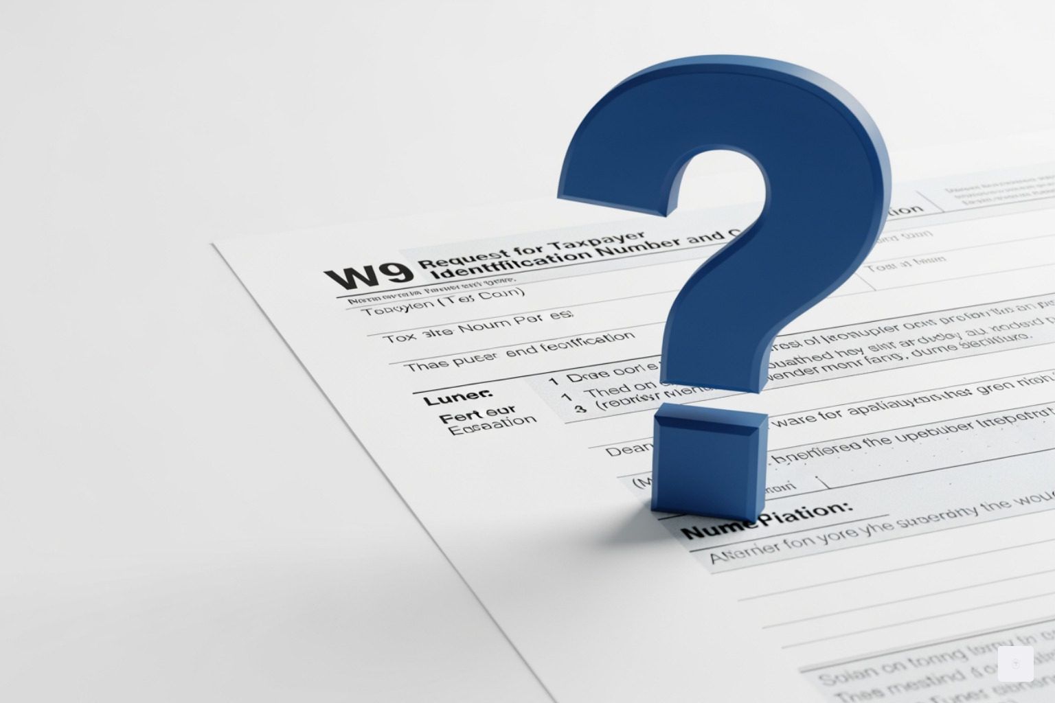 Icono de signo de interrogación junto a un formulario W9 - Generador de formularios W9 en línea