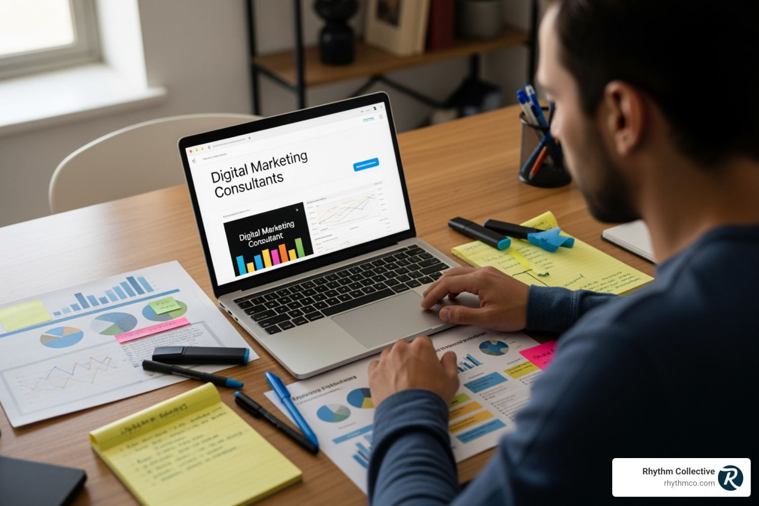 A person vetting digital marketing consultant portfolios on a laptop, with notes and comparison points visible - Digital marketing consultant Knoxville A person vetting digital marketing consultant portfolios on a laptop, with notes and comparison points visible - Digital marketing consultant Knoxville