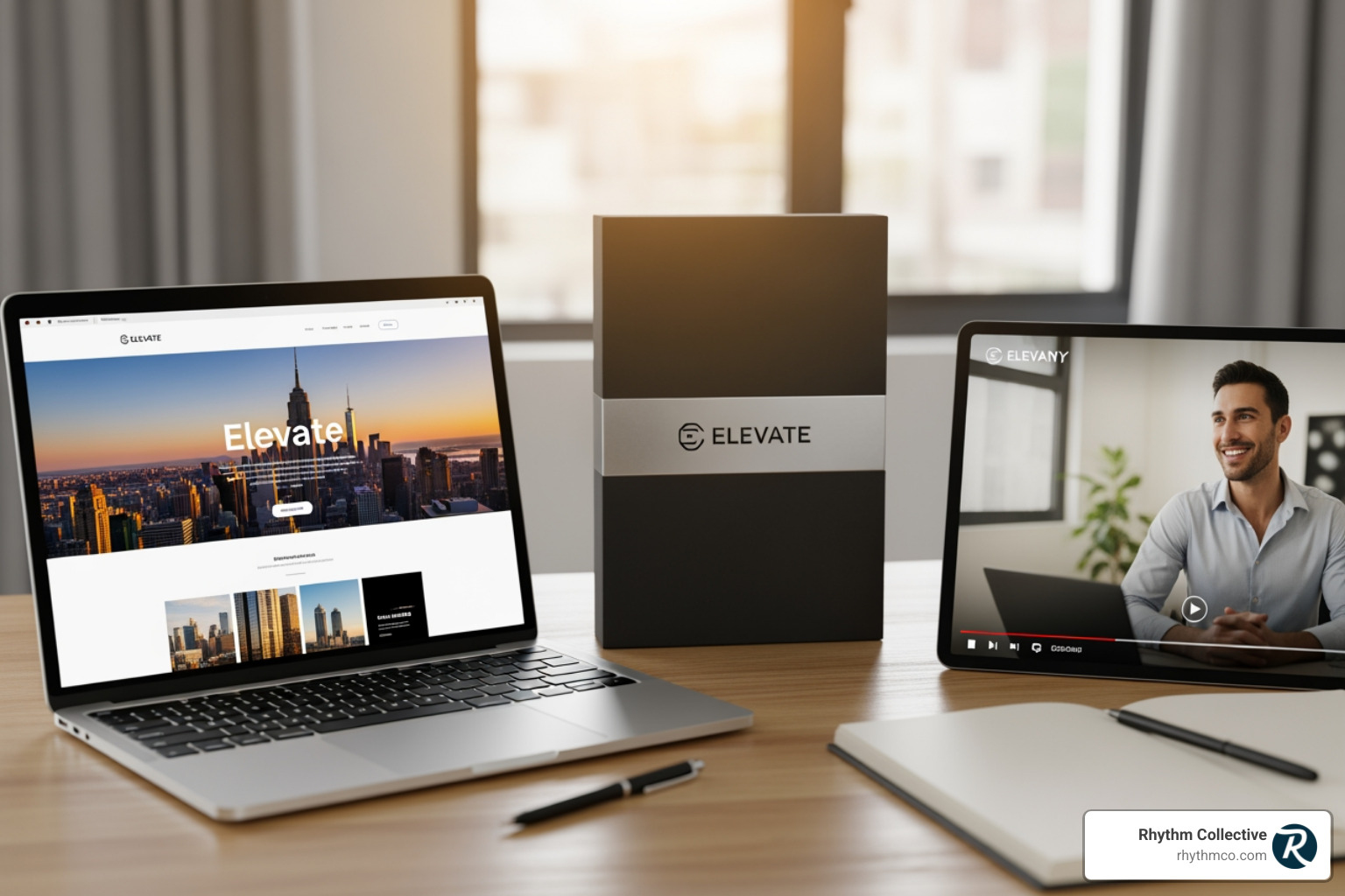 showcasing a portfolio of diverse creative work (e.g., website on a laptop, a branded package, a video still) - Creative agency Knoxville showcasing a portfolio of diverse creative work (e.g., website on a laptop, a branded package, a video still) - Creative agency Knoxville