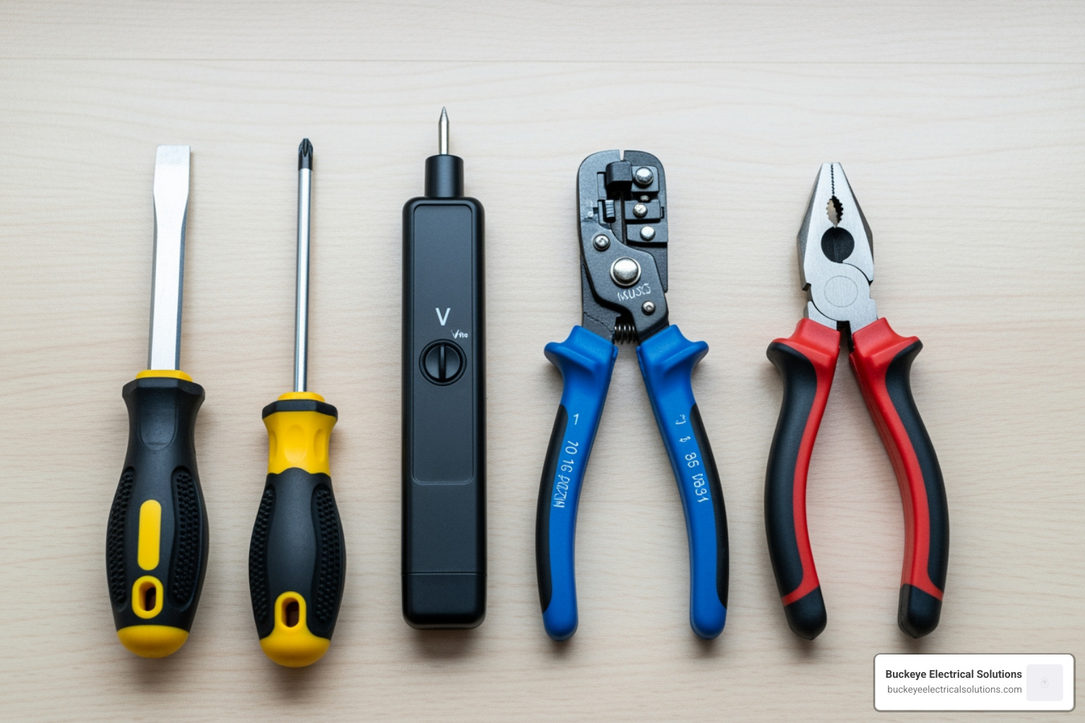 necessary tools laid out: screwdriver, voltage tester, wire strippers, pliers - Broken light switch repair necessary tools laid out: screwdriver, voltage tester, wire strippers, pliers - Broken light switch repair