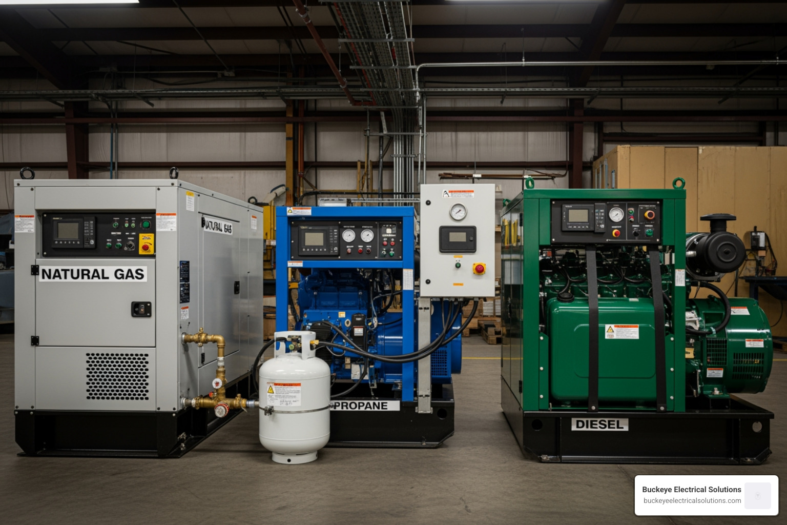three different fuel type generators - generator installation