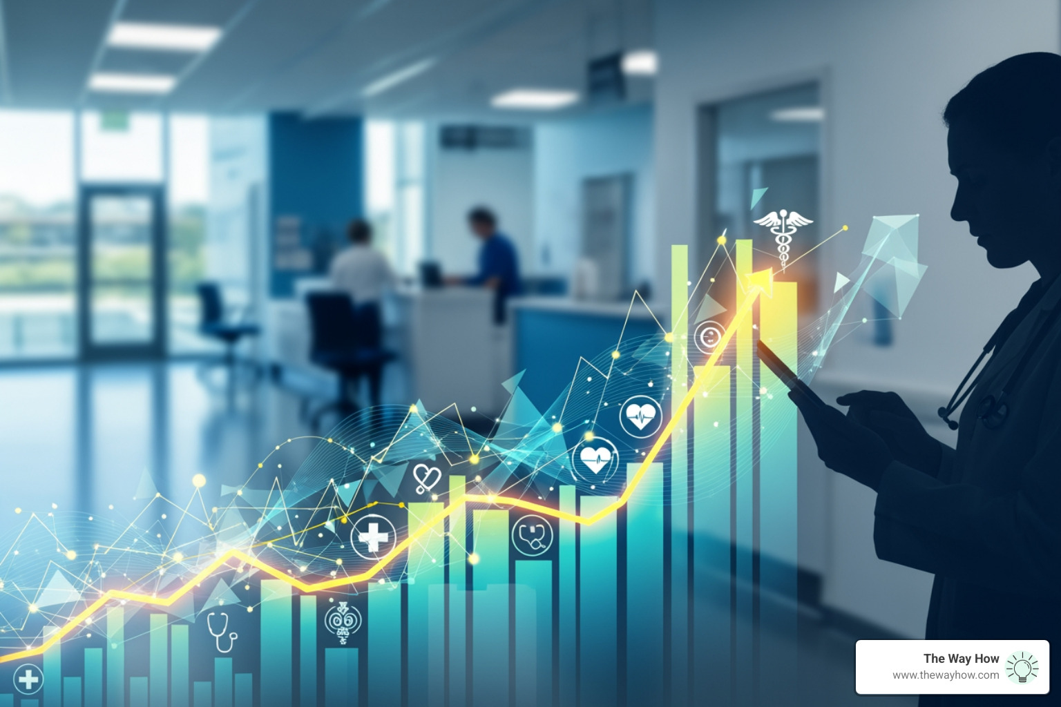 Modern analytics dashboard showing key performance indicators for healthcare revenue cycle, with green and red indicators for positive and negative trends - healthcare revenue cycle analytics