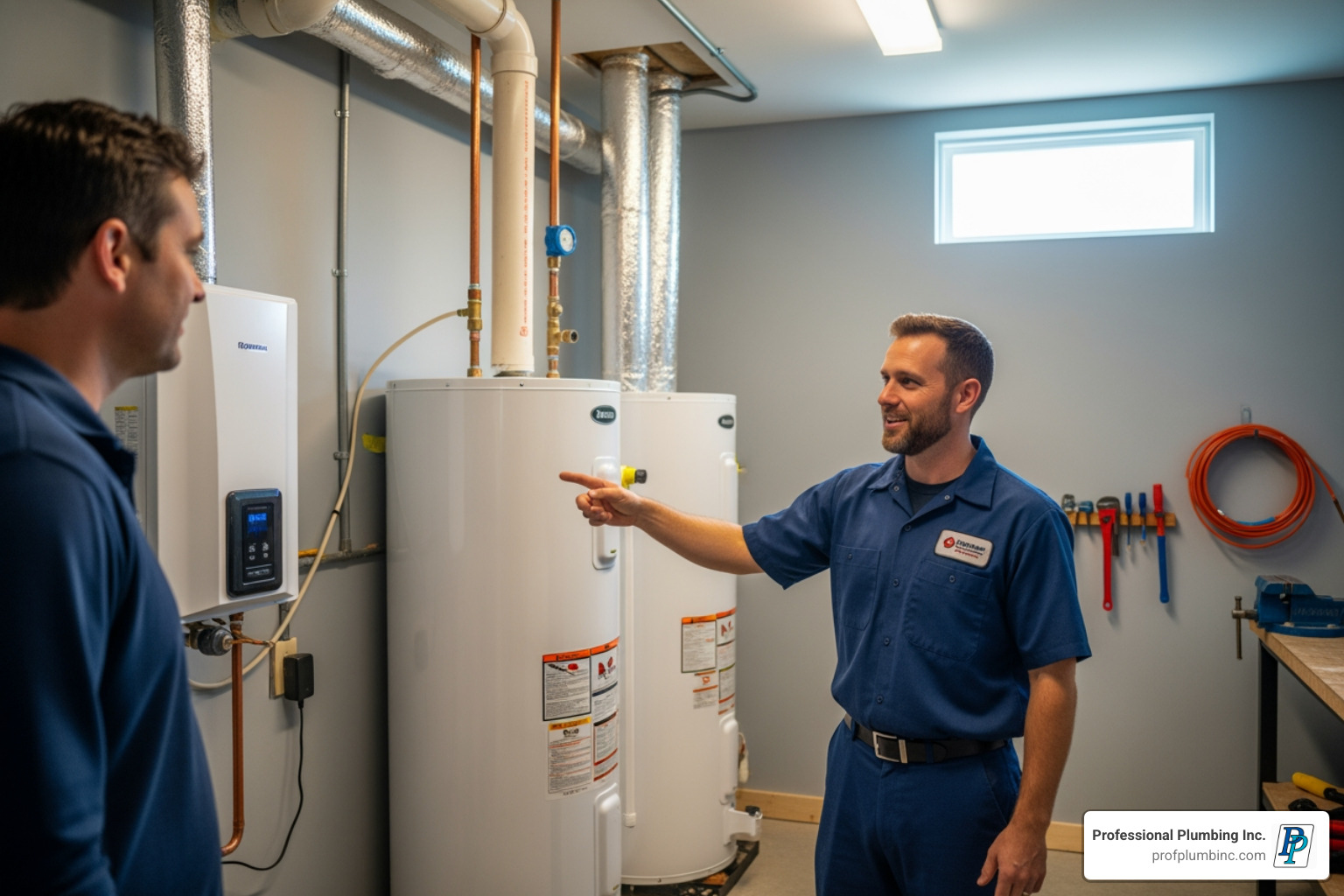 plumber explaining water heater types - best water heater plumber explaining water heater types - best water heater