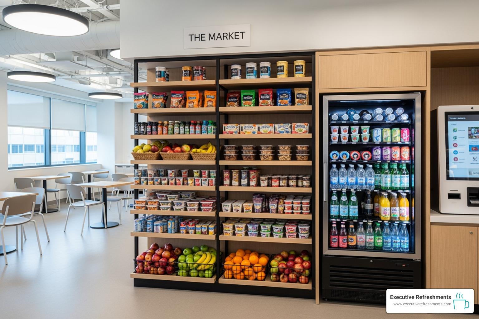 stylish office micro-market with colorful and healthy snack options - good nutritious snacks stylish office micro-market with colorful and healthy snack options - good nutritious snacks