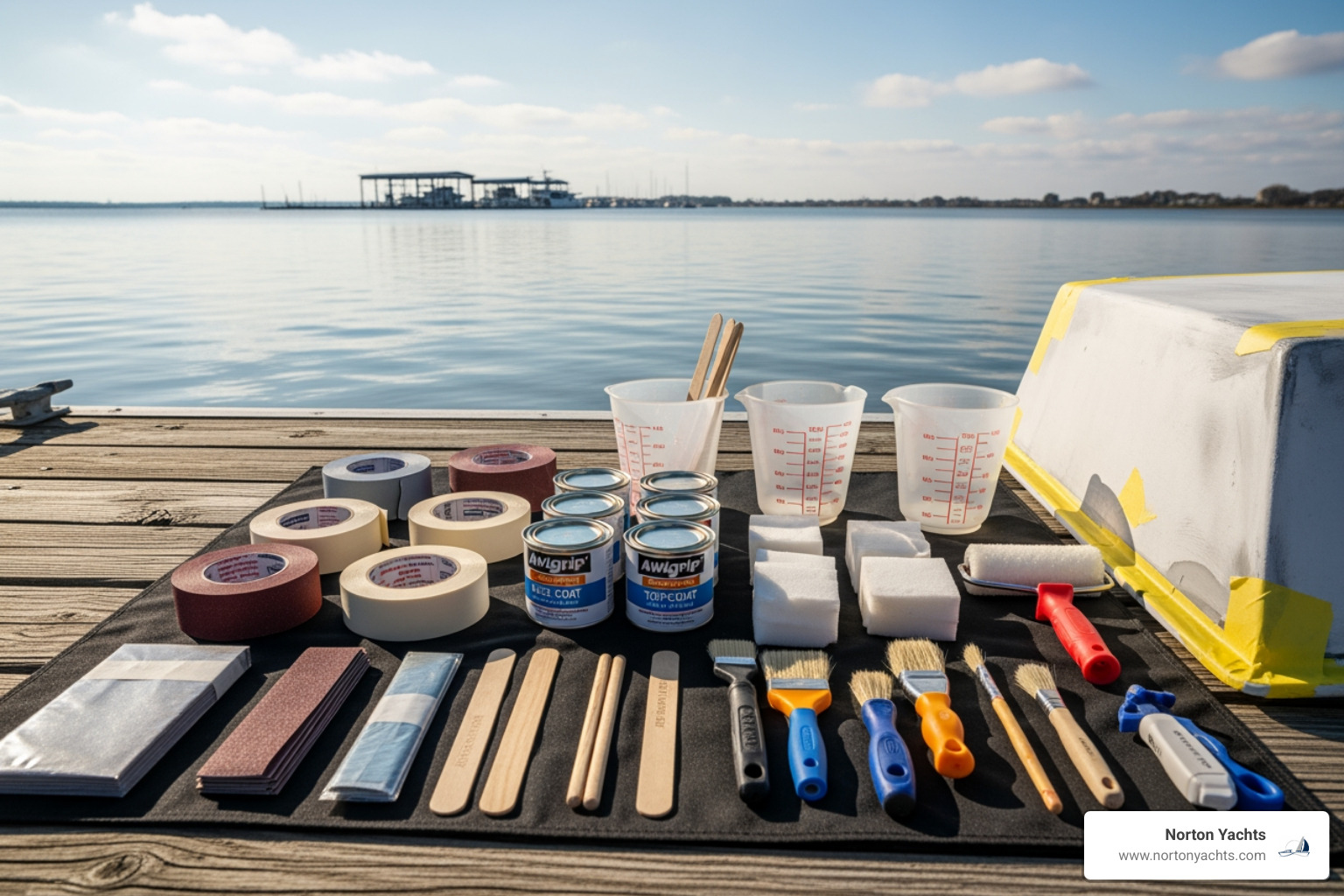 well-organized toolkit for Awlgrip repair on a dock - awlgrip scratch repair well-organized toolkit for Awlgrip repair on a dock - awlgrip scratch repair
